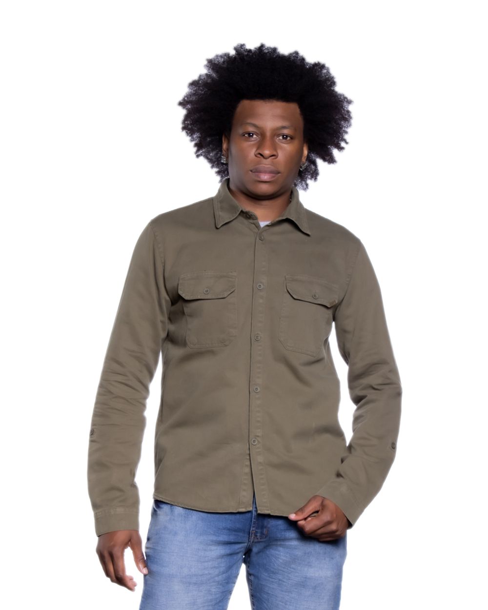 camisa masculina sarja manga longa