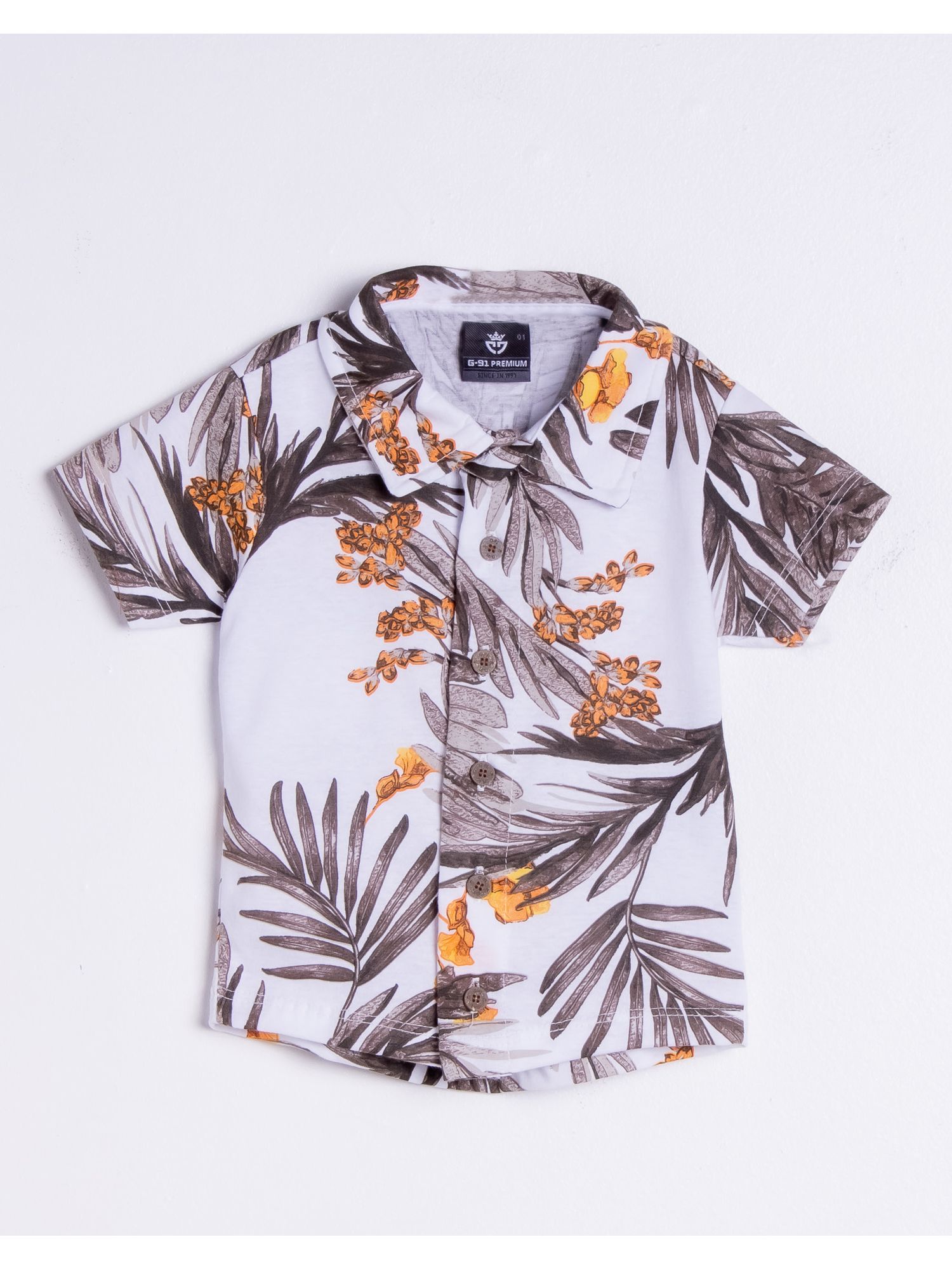 camisa tropical branca