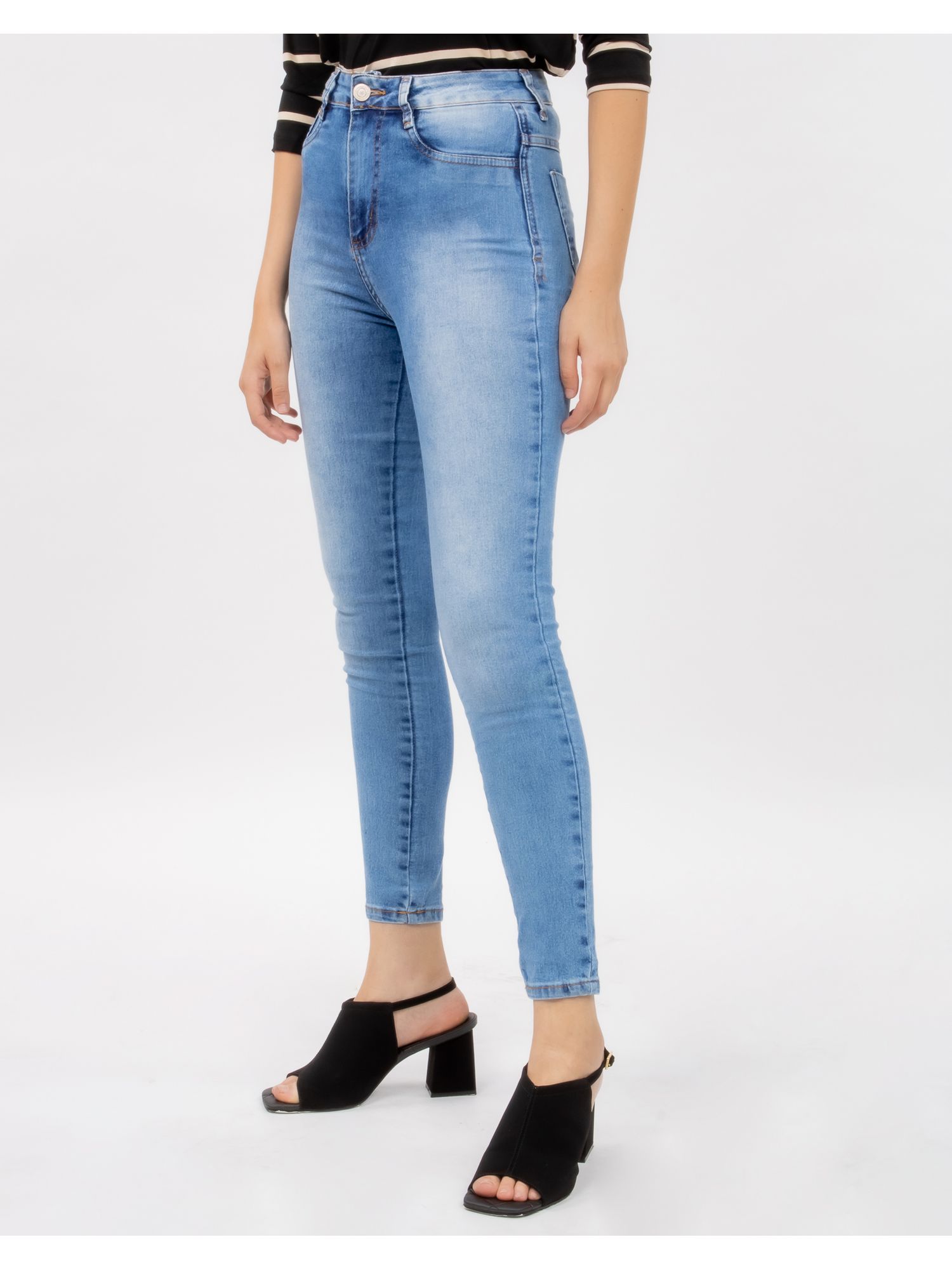 Sawary Calça Jeans Skinny Super Lipo Cintura Alta - Com Cinta Interna -  Azul