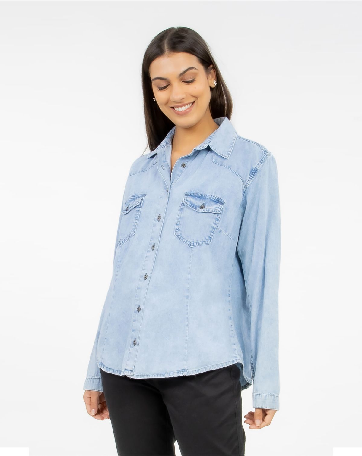 Camisa jeans best sale feminina manga longa