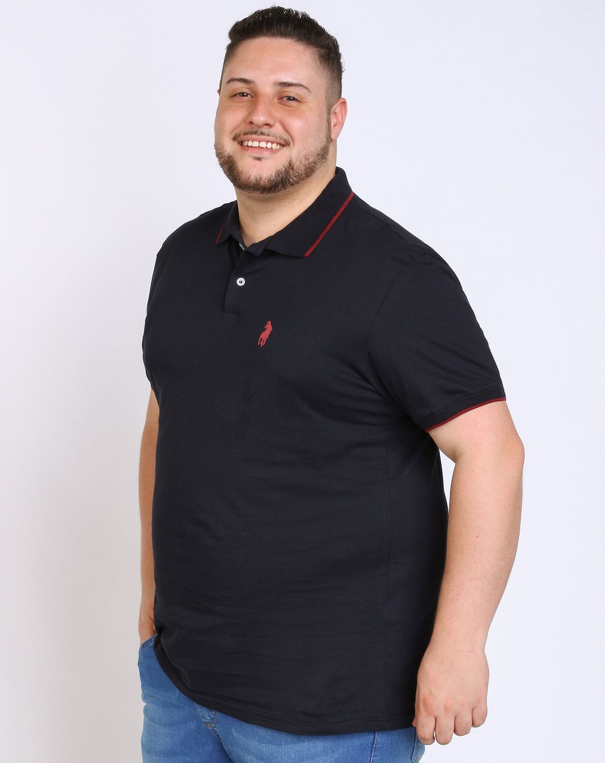 Polo Manga Curta Masculina Plus Size preto - g1