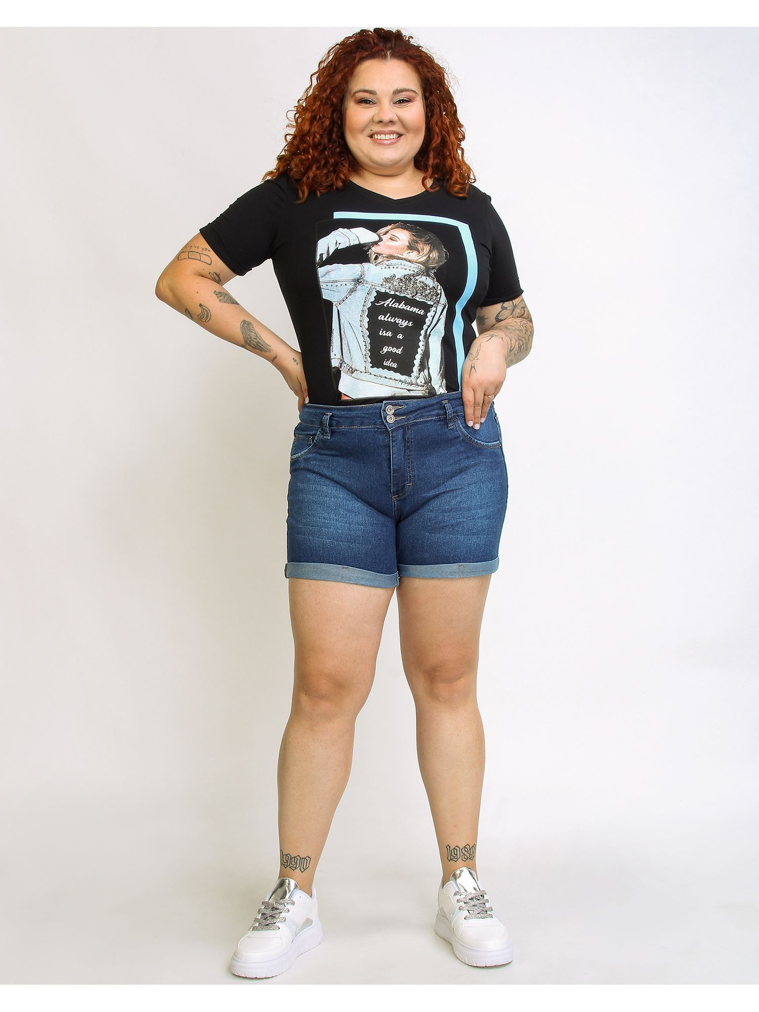 Short Jeans Plus Size Feminino Barra Dobrada - lojasbesni