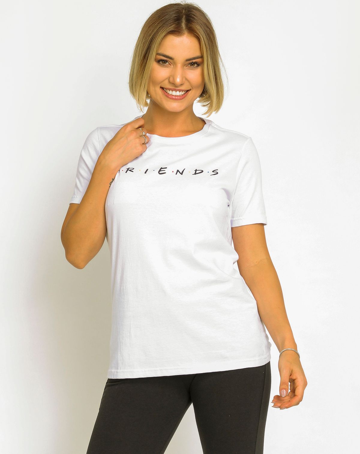 Camiseta Feminina Manga Curta Friends branco - p