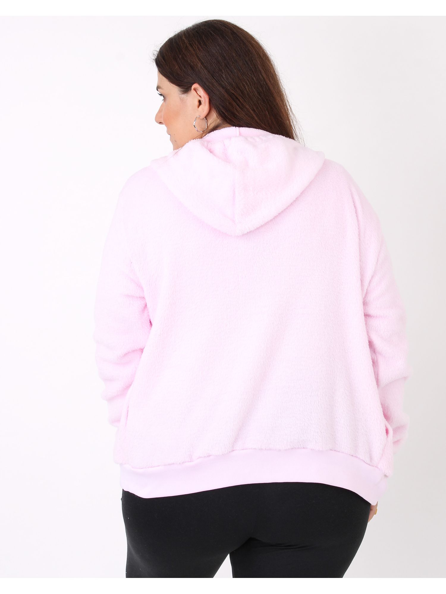 Casaco Plus Size Fleece Pink com Capuz