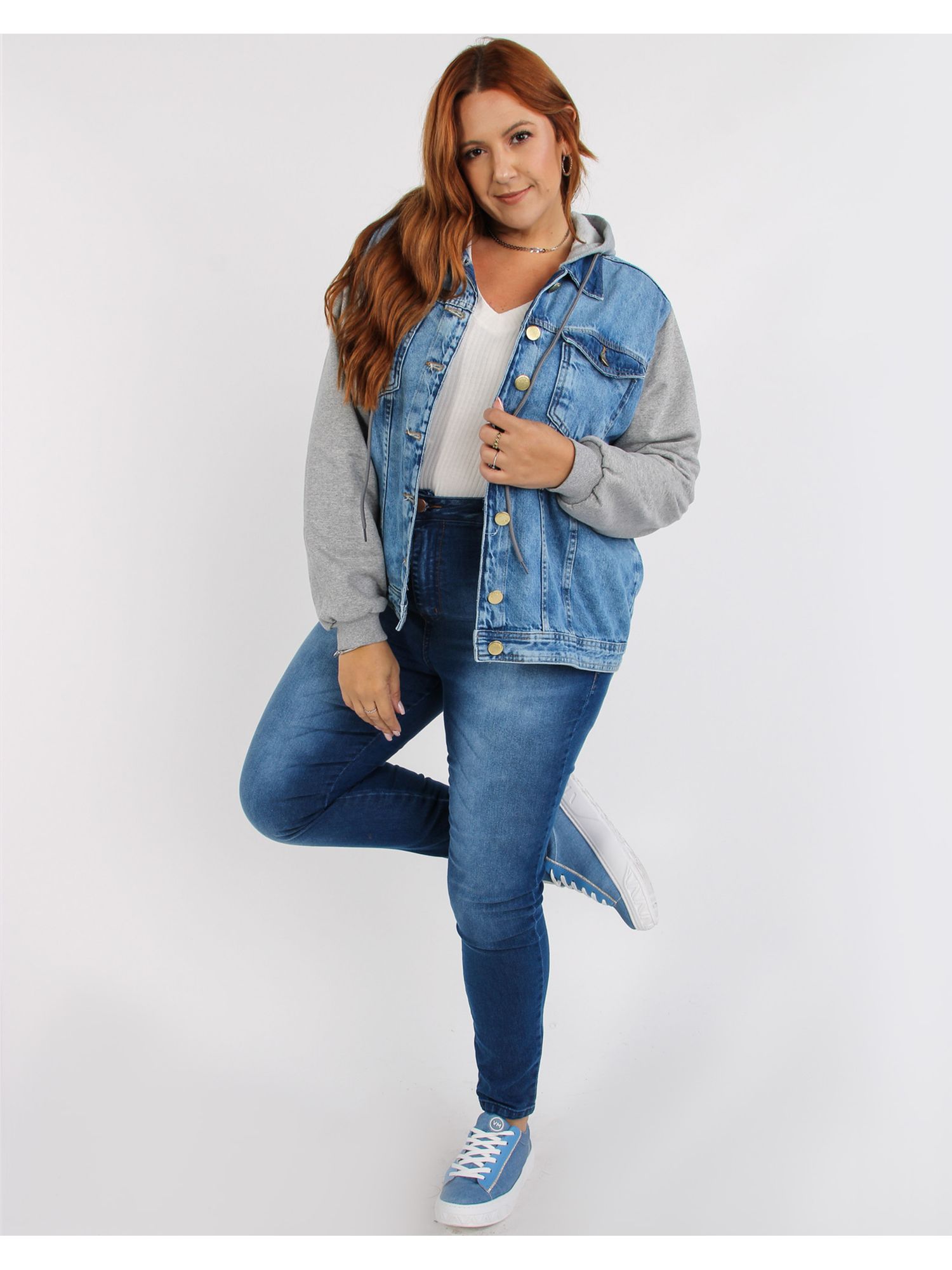 Jaqueta jeans feminina com capuz best sale de moletom