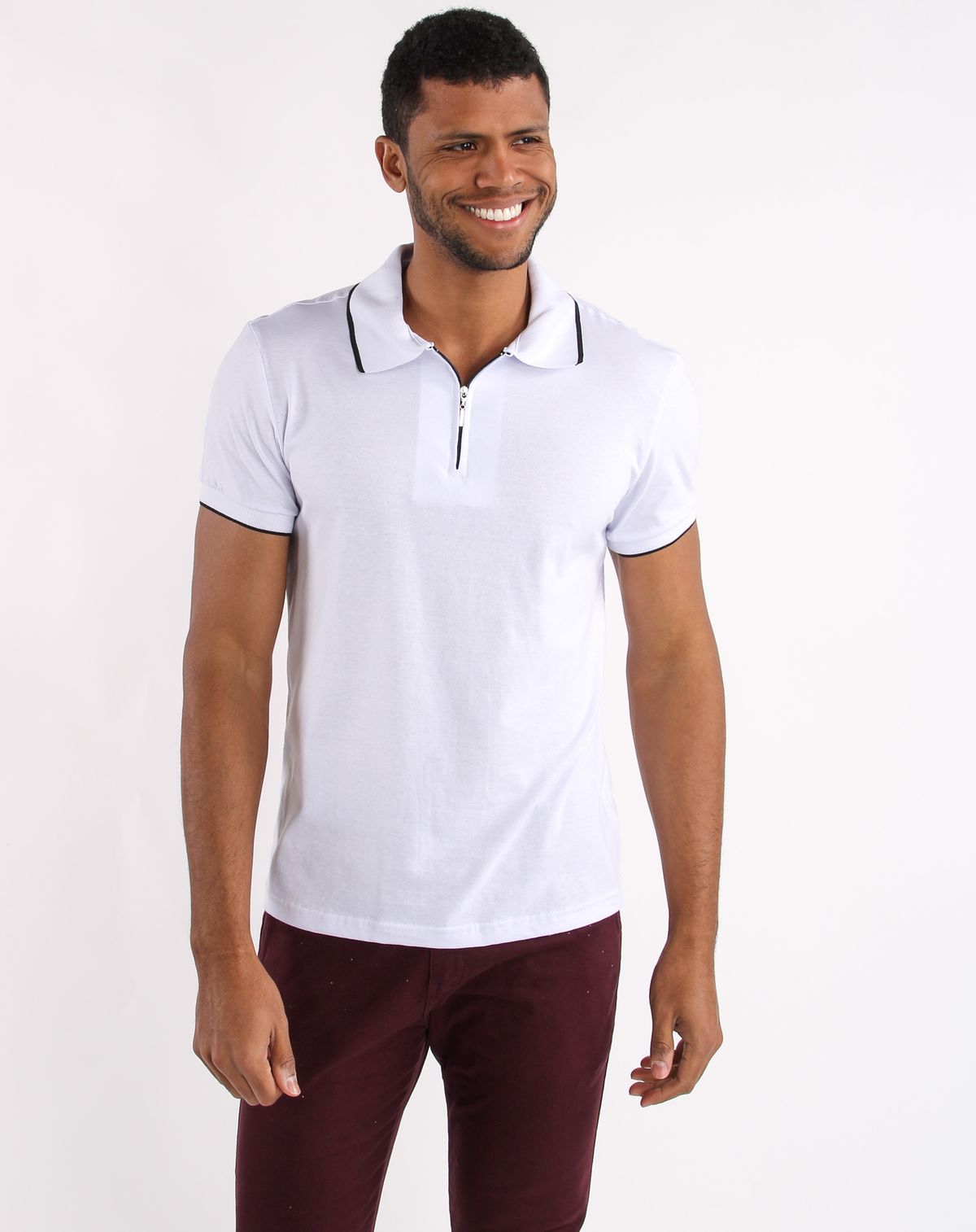 Polo Manga Curta Masculina Zíper branco - g