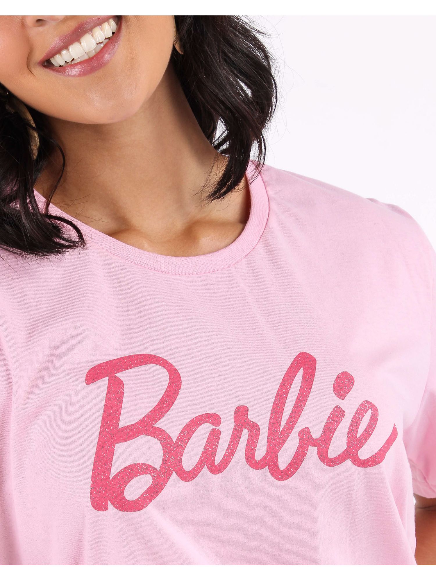 Blusa Infantil Manga Curta Estampada Barbie Tam 4 a 10