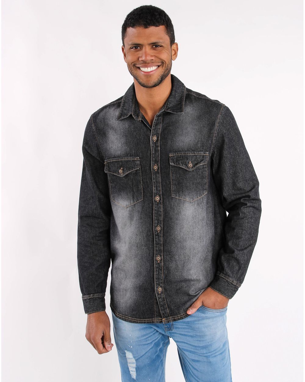 Camisa manga clearance longa jeans