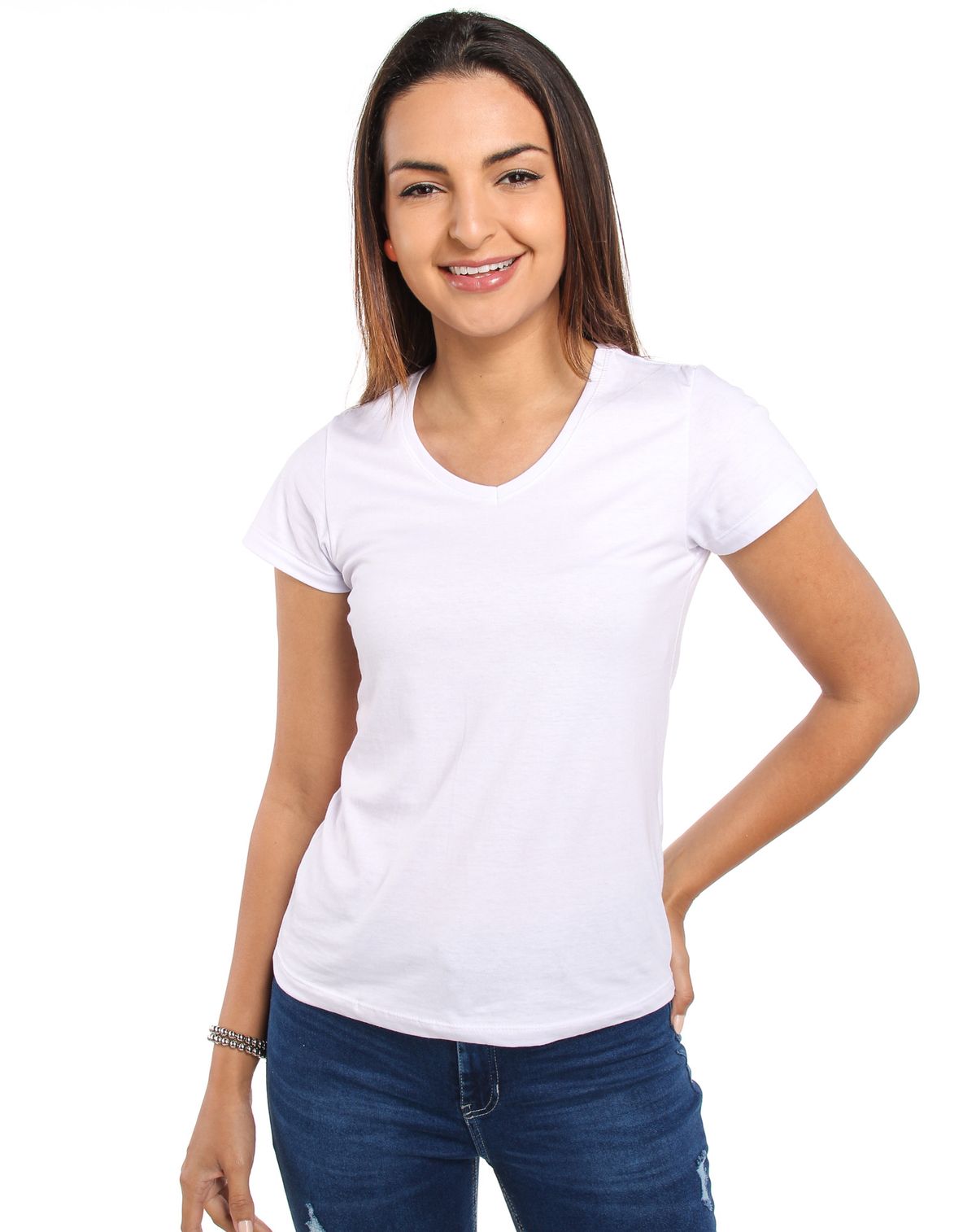 Camiseta Básica Feminina Decote V branco - p