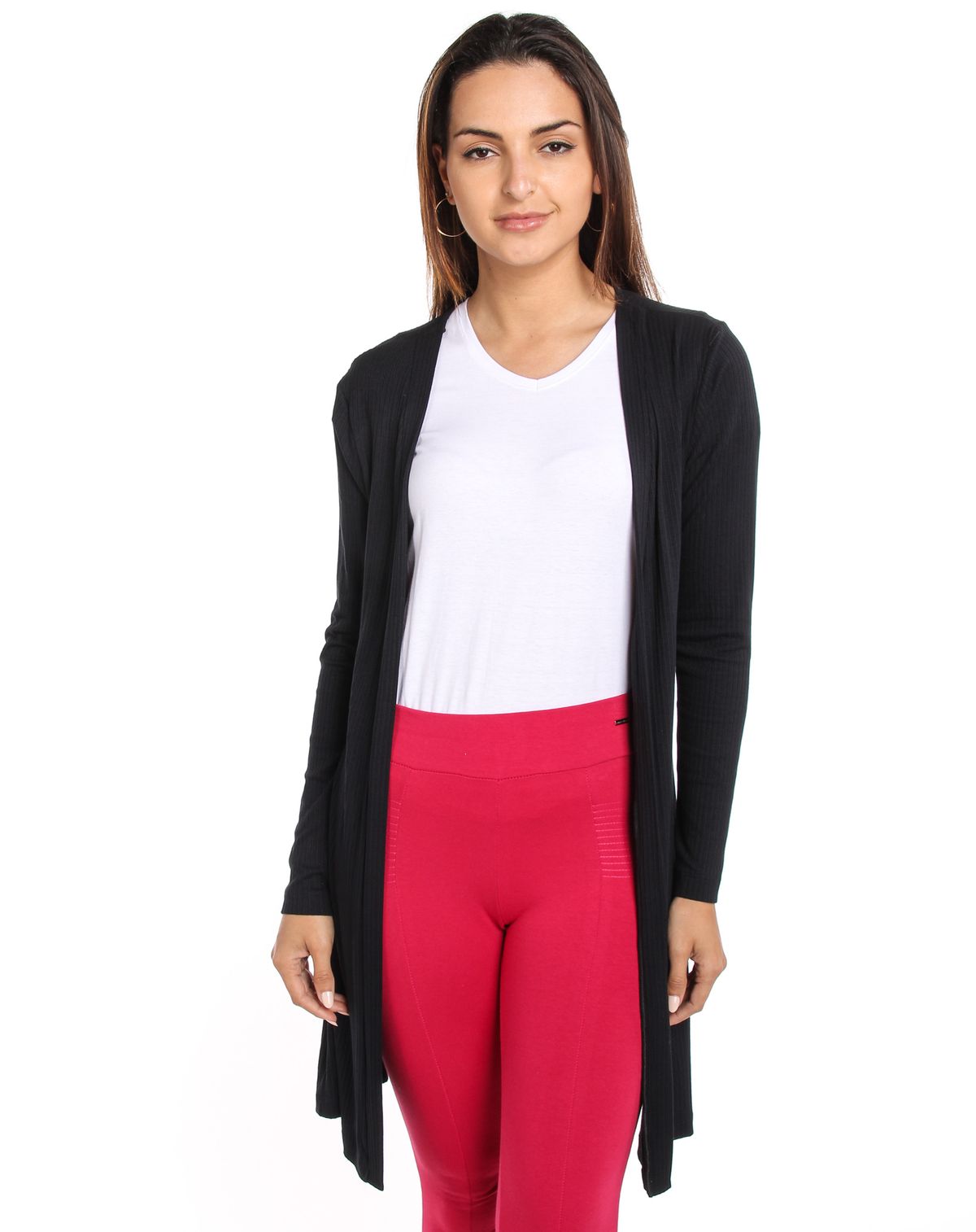 Cardigan Tricô Alongado Feminino Manga Longa preto - p