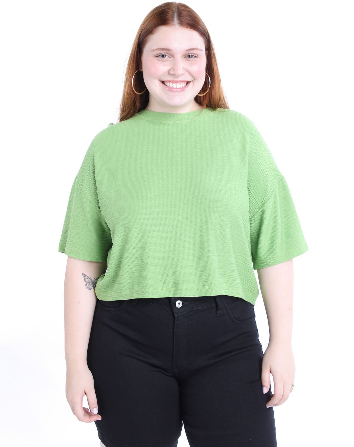Camiseta T-Shirt feminina plus verde Hibisko - Ailos Aproxima