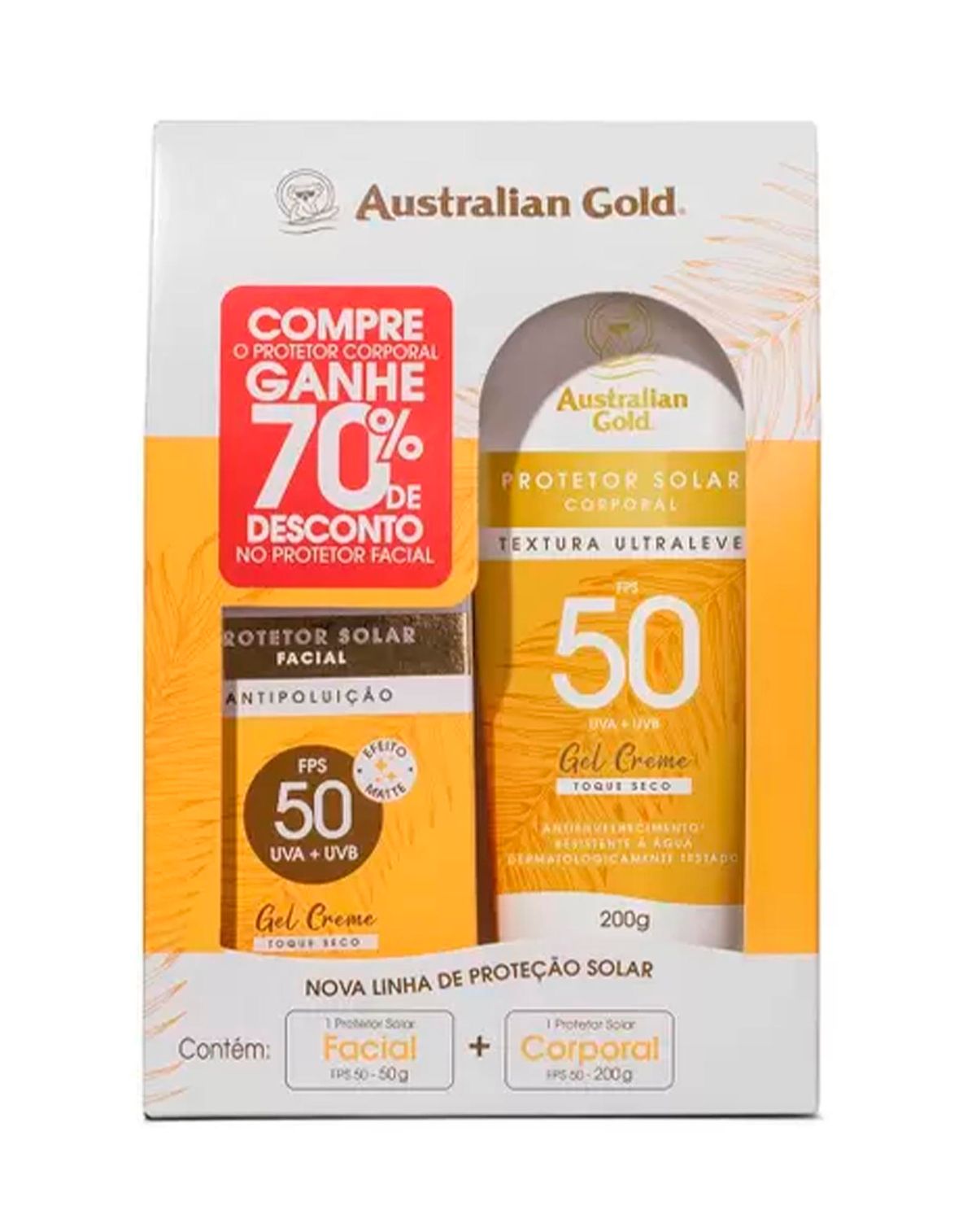 Kit Protetor Solar Australian Gold Corporal Fps 50 + Protetor Facial Gel Creme Fps 50 unica - u