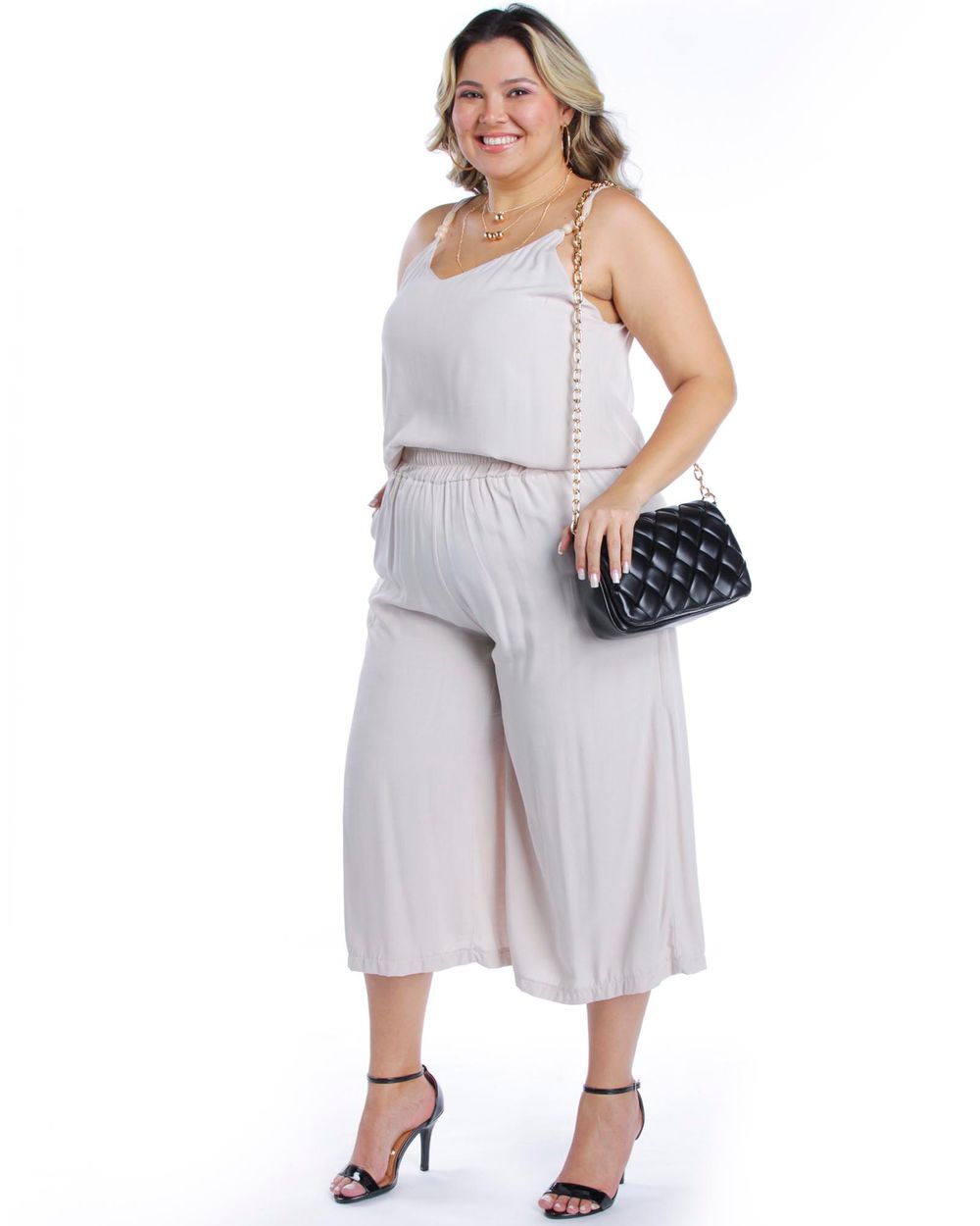 Regata Feminina Plus Size Alças Finas Miçangas - lojasbesni