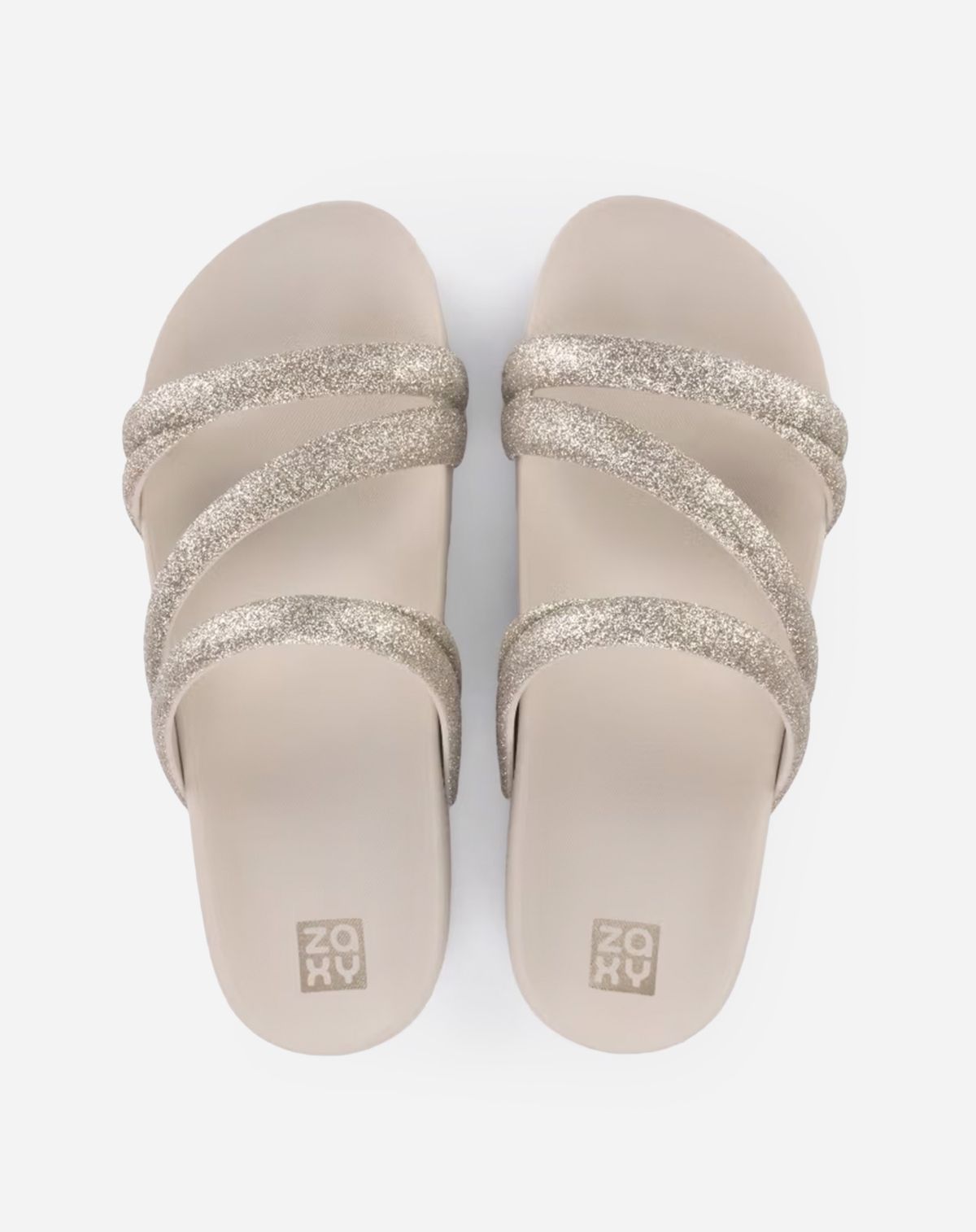 Sandália Slide Feminina Zaxy Tiras Shine off white - 35