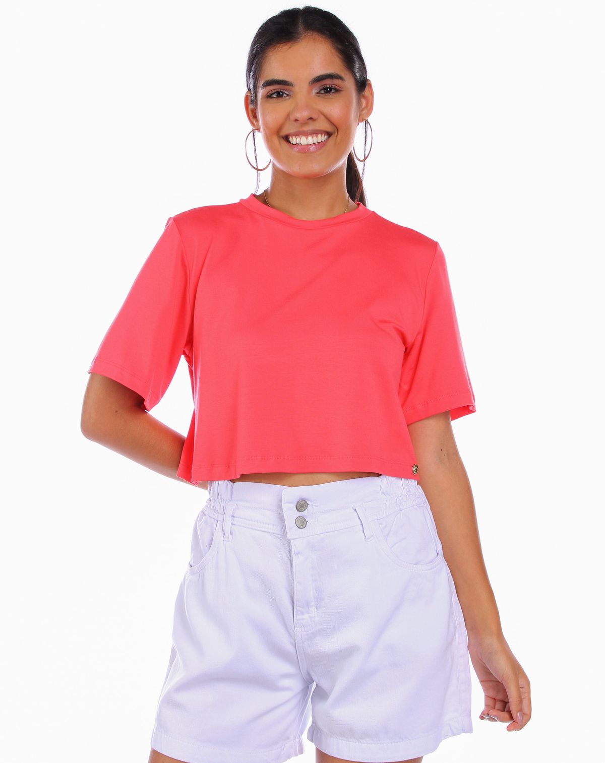 Camiseta Cropped Feminina Manga Curta Básica laranja - p