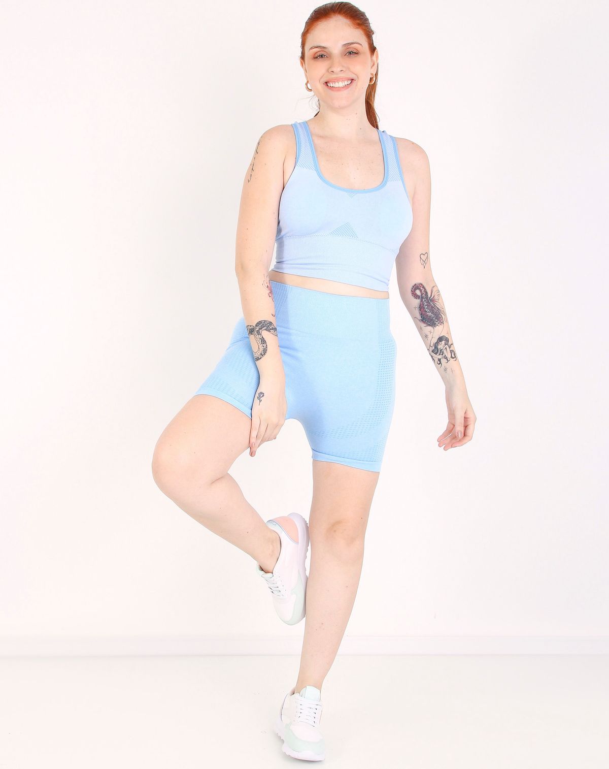 Short Fitness Feminino Cintura Alta azul claro - m