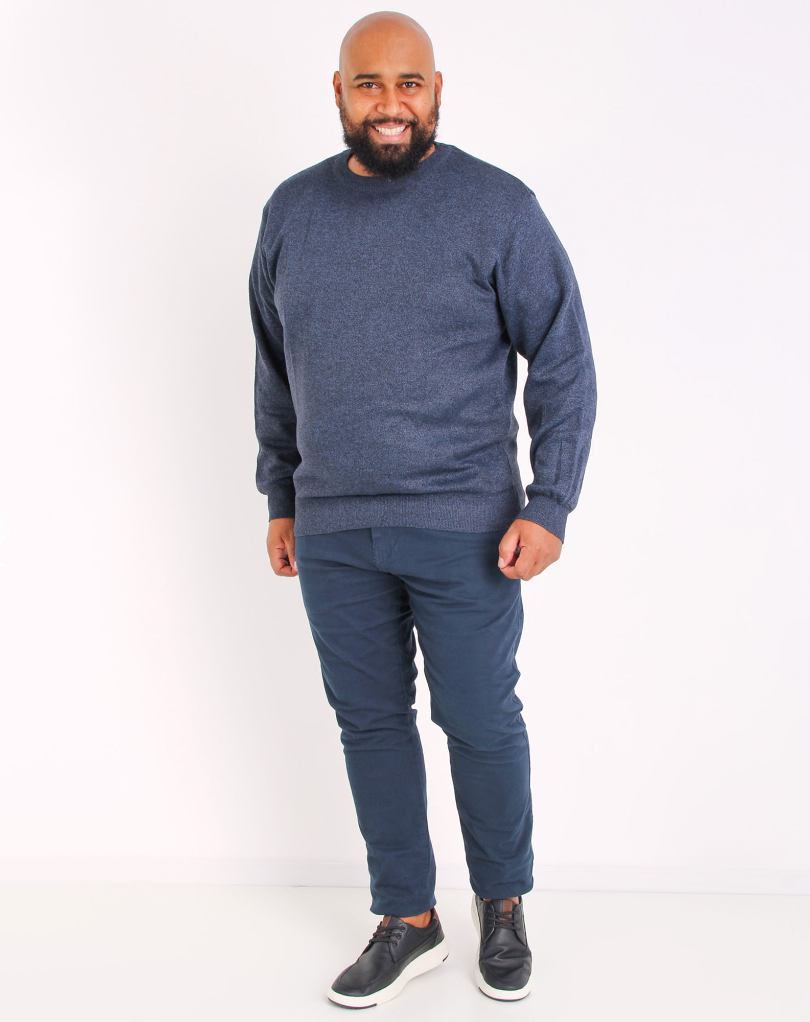684013001 suéter tricô plus size manga longa masculino mescla marinho g1 9ee