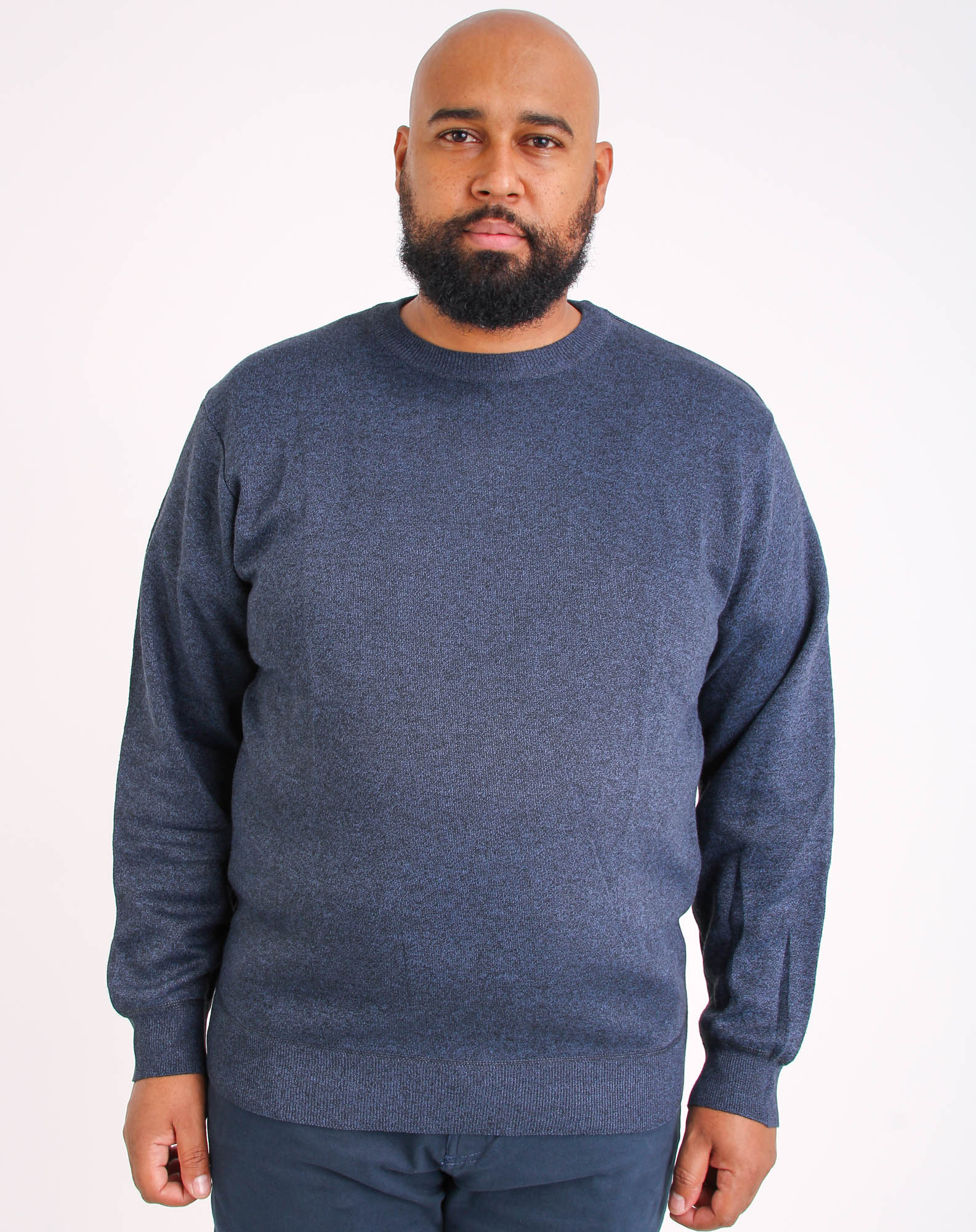 684013001 suéter tricô plus size manga longa masculino mescla marinho g1 435