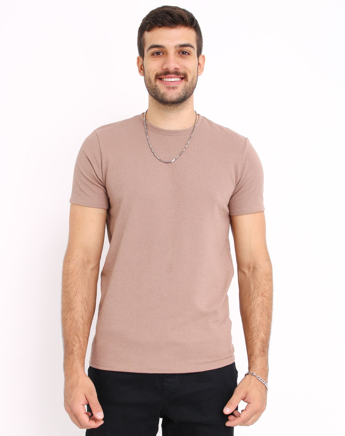 Camiseta Manga Curta Básica Masculina bege - g