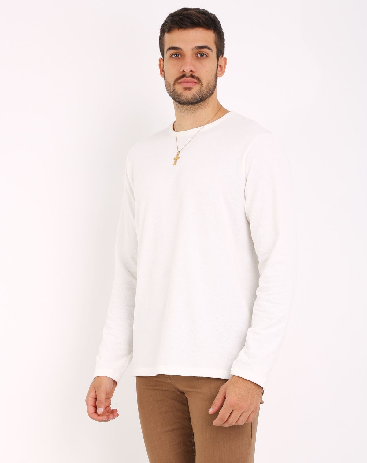 Camiseta Manga Longa Básica Masculina off white - p