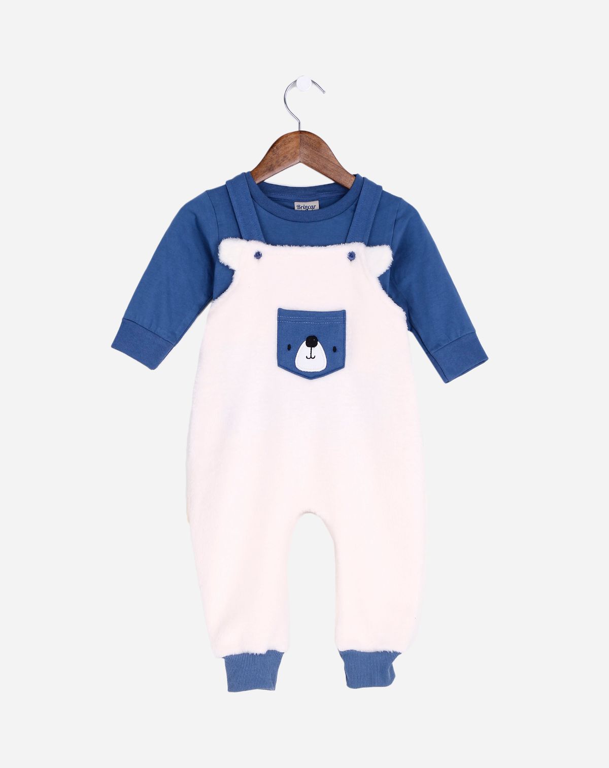 Jardineira Longa Bebê Menino Estampa Urso - Tam. 0 a 18 Meses off white - g