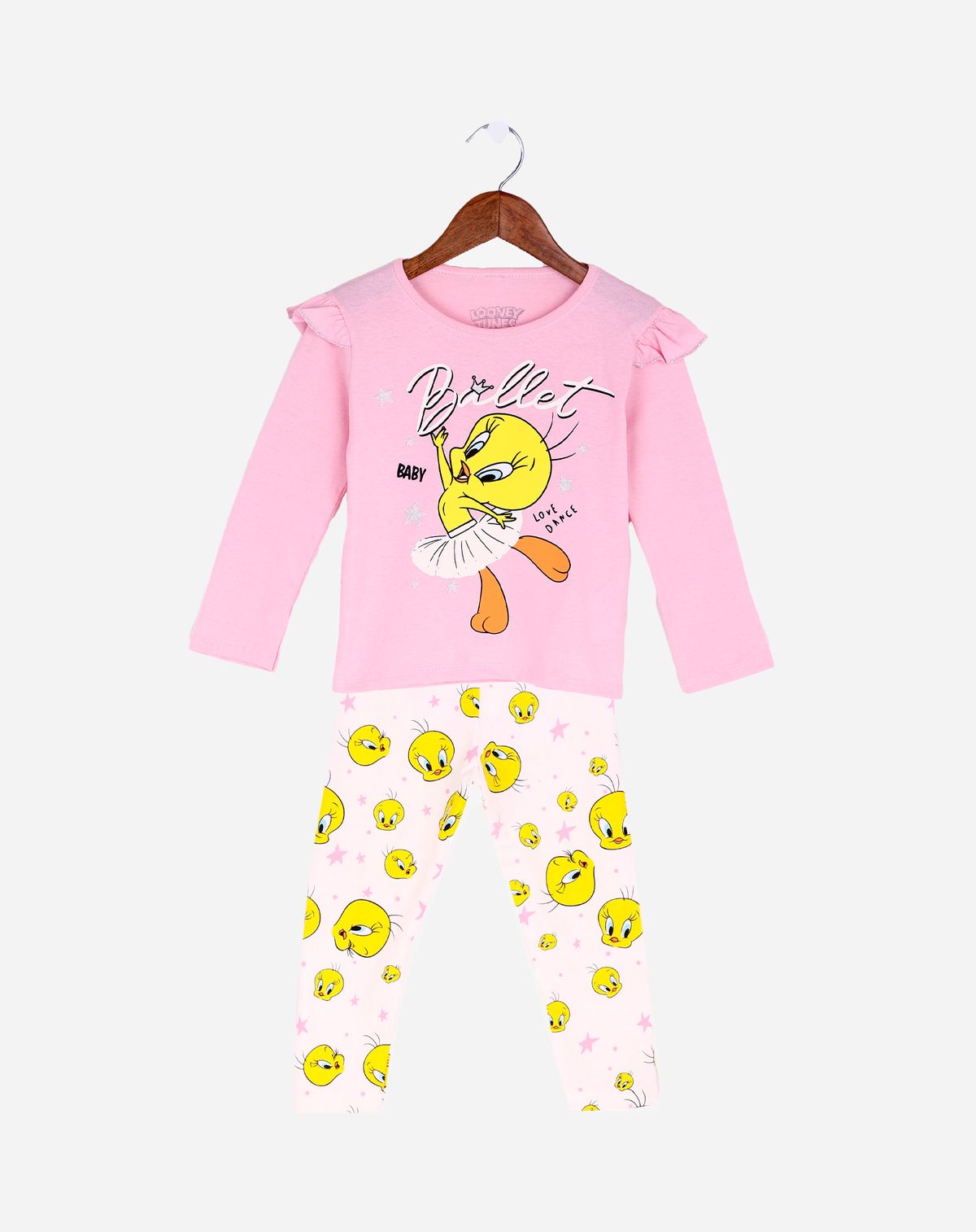 Conjunto Longo Infantil Menina Estampado - Tam. 1 a 3 anos rosa/off white - 1