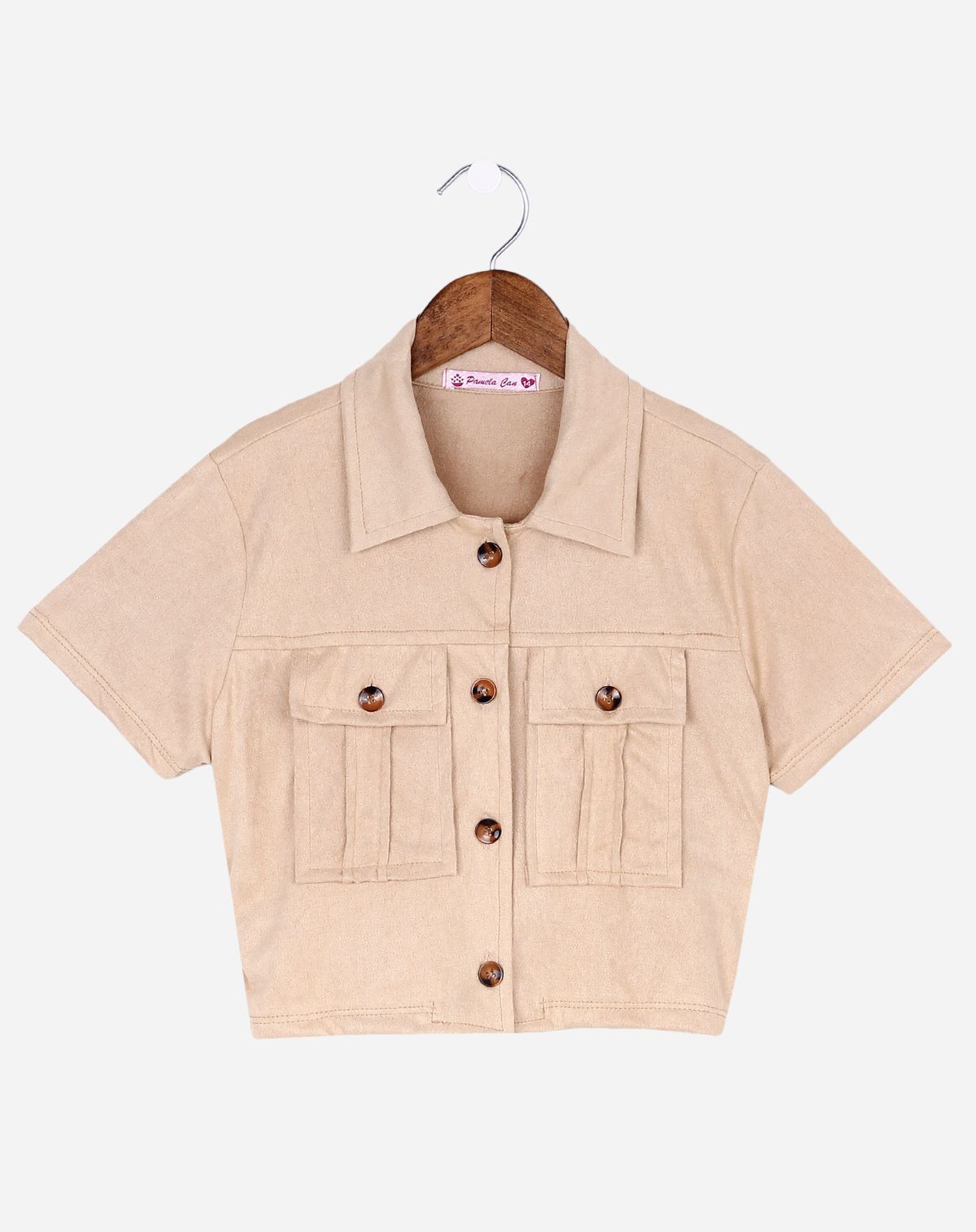 Camisa Cropped Suede Juvenil Menina Botões bege - 14