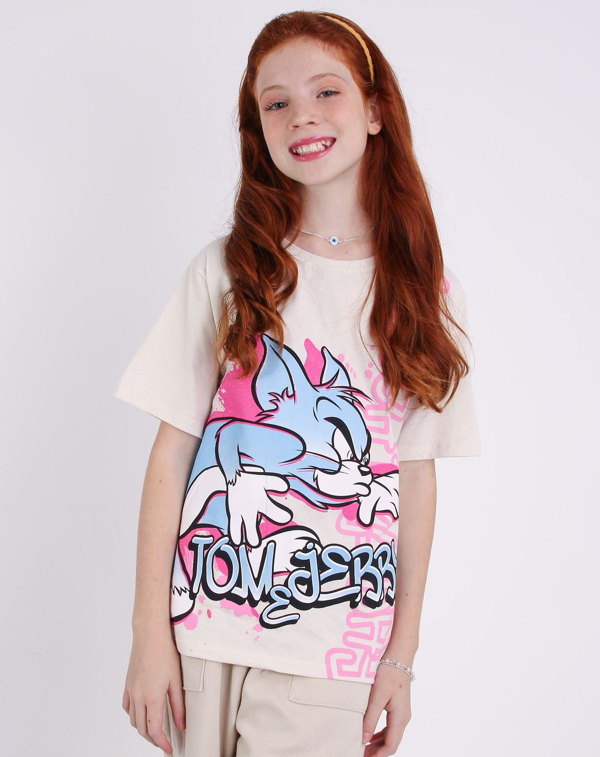 Camiseta Manga Curta Juvenil Menina Tom E Jerry bege - 12