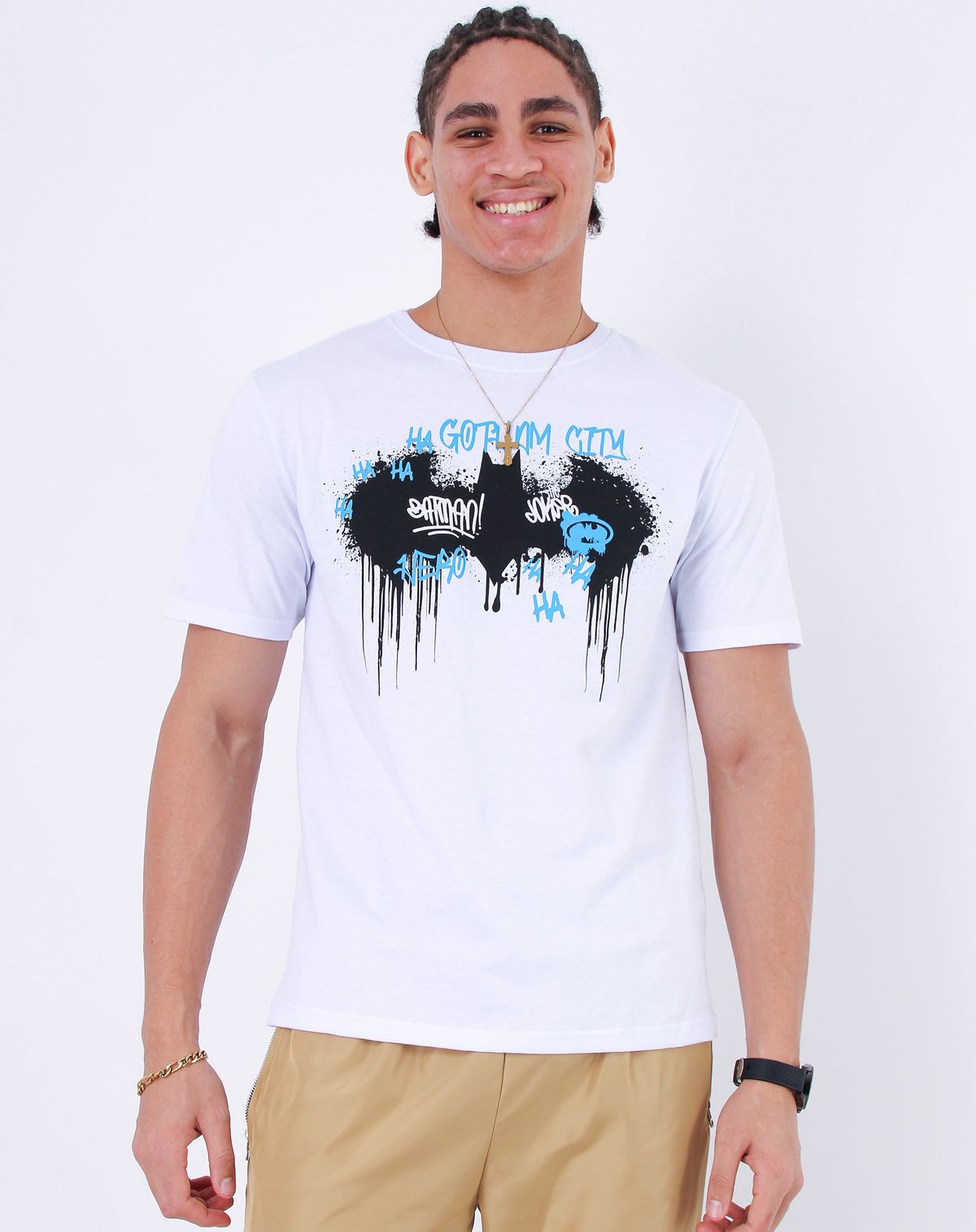 Camiseta Manga Curta Masculina Estampa Batman branco - m