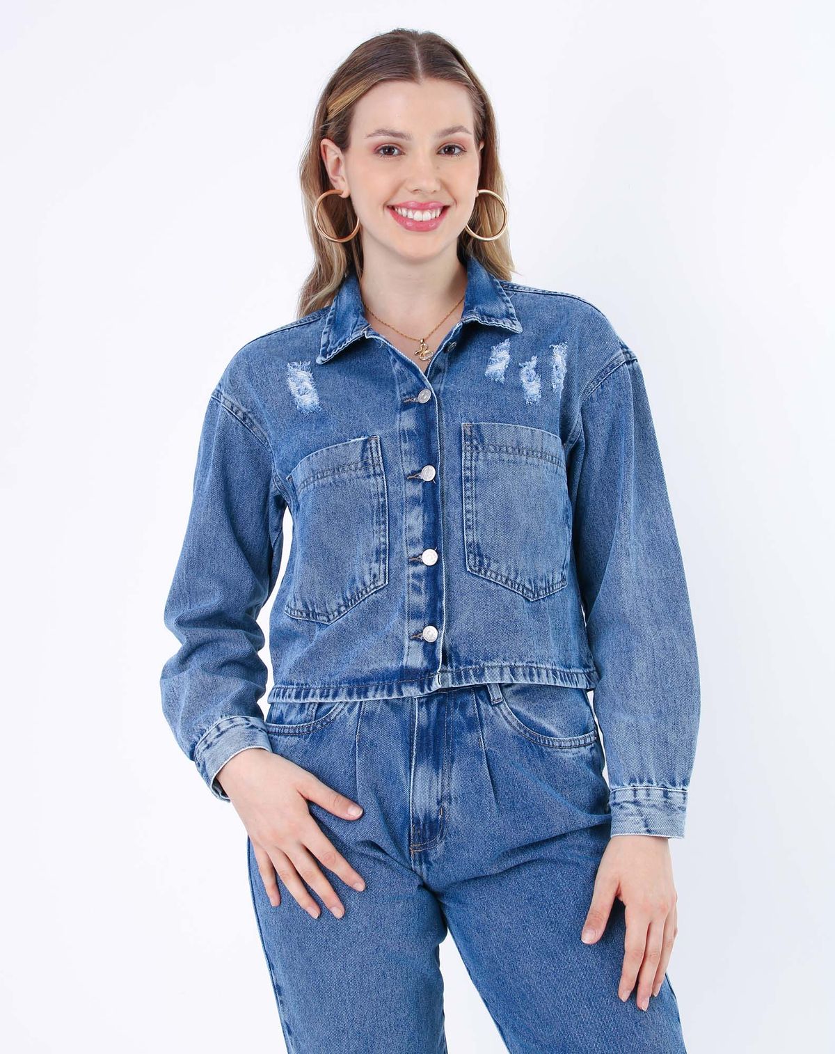 Jaqueta Jeans Feminina Destroyed jeans mÉdio - p