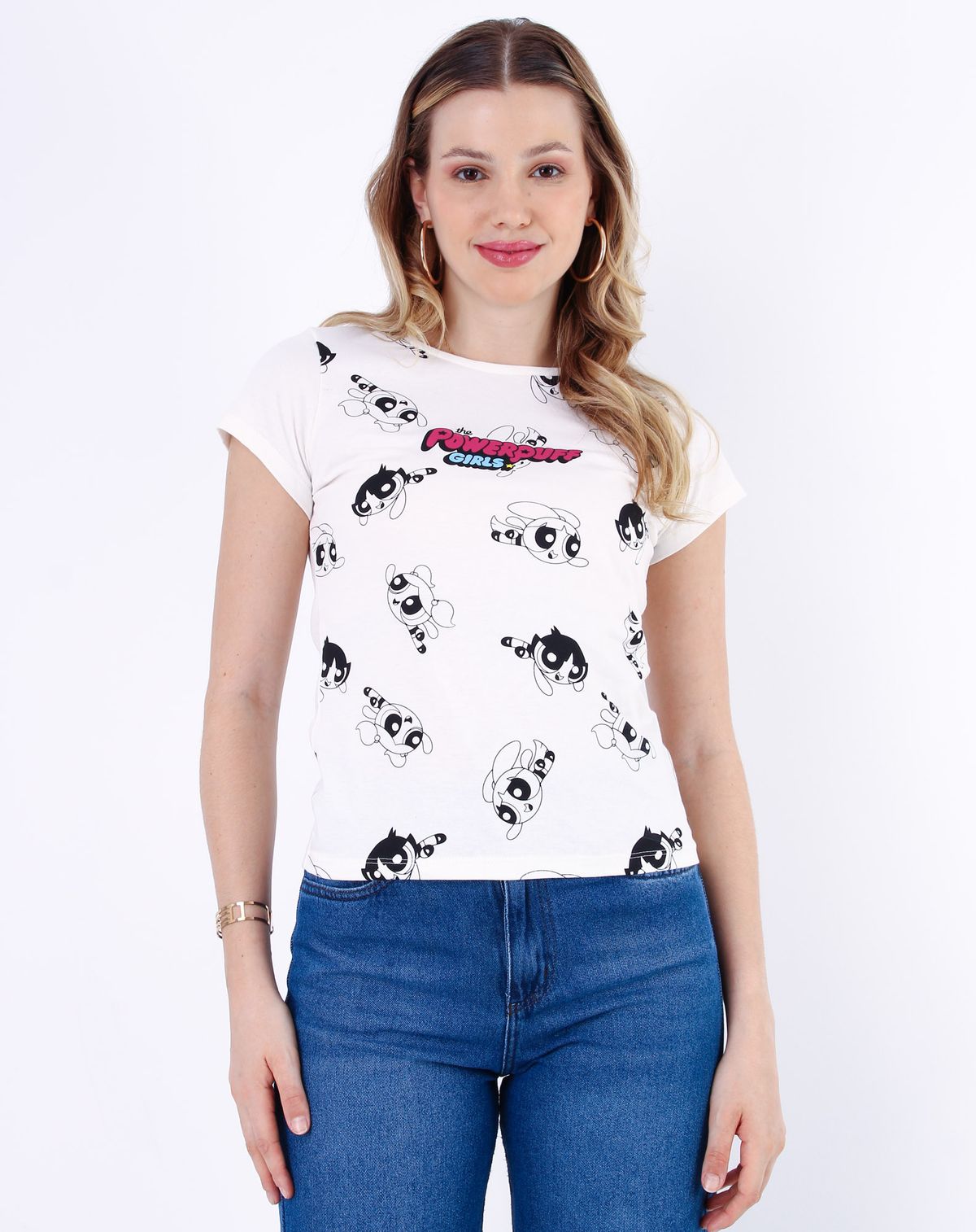 Camiseta Manga Curta Feminina Estampa Meninas Super Poderosas off white - p