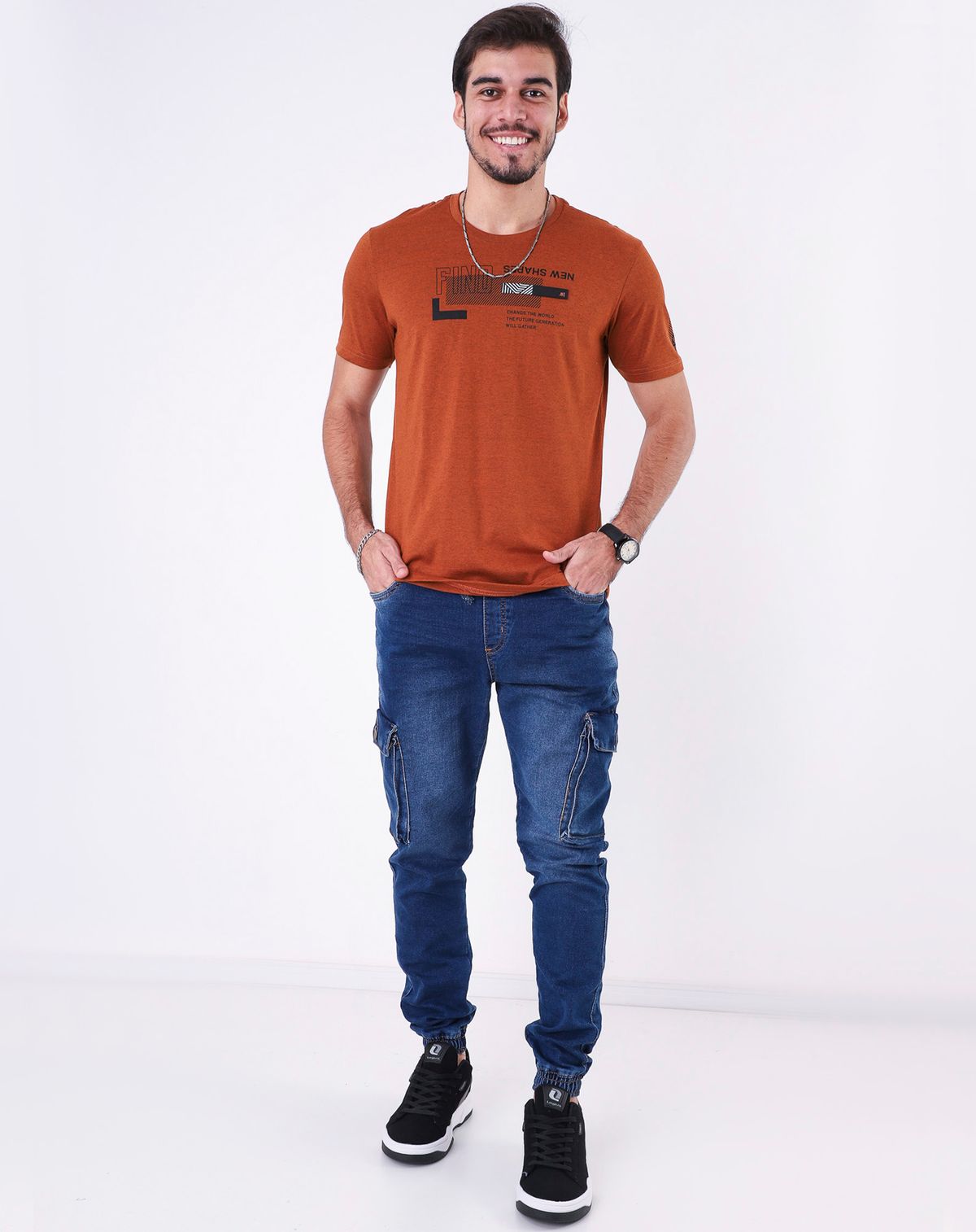 Calça Jeans Jogger Masculina Bolsos Cargo jeans - 38