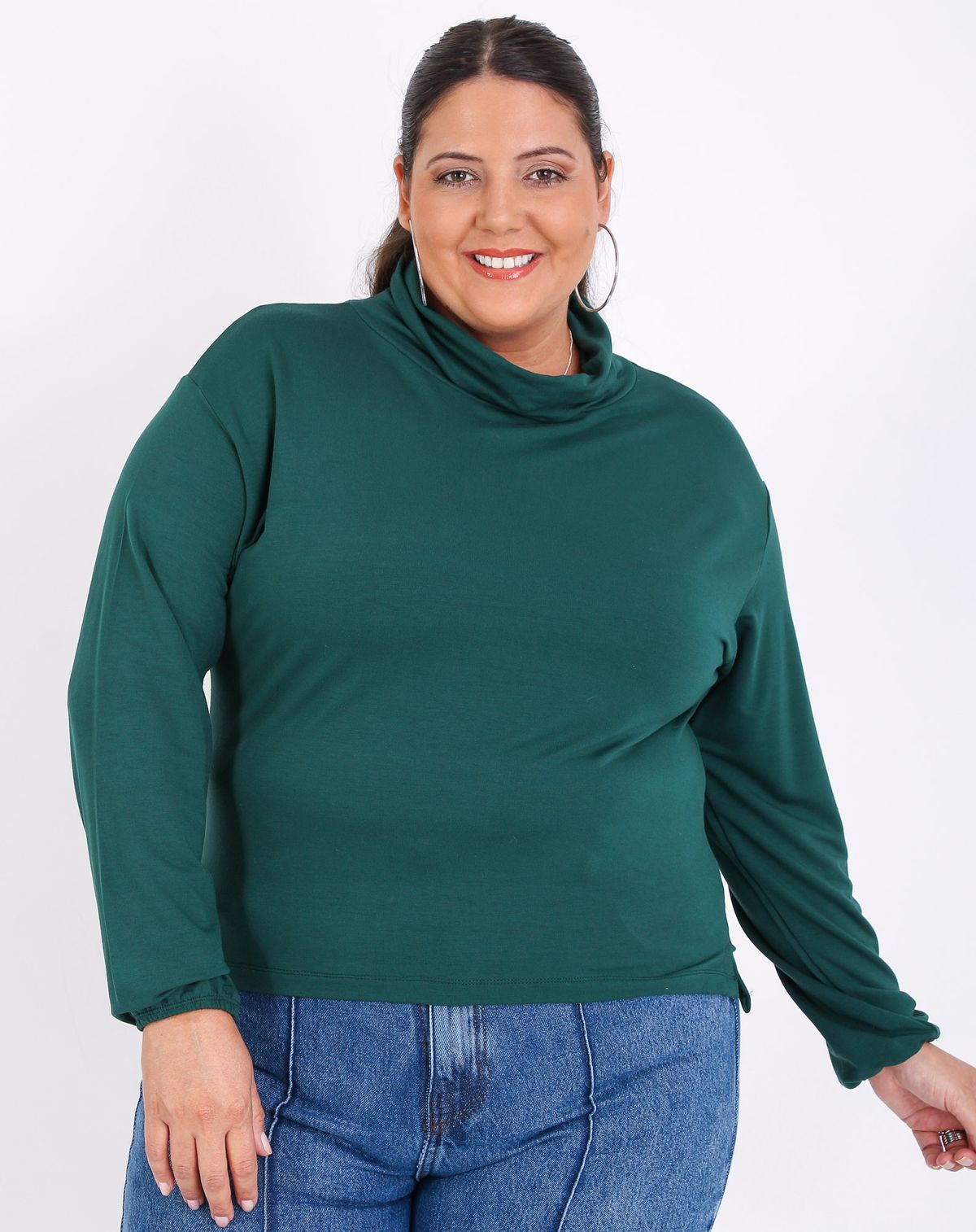 Blusa Feminina Plus Size Manga Longa Gola Rolê verde escuro - g1