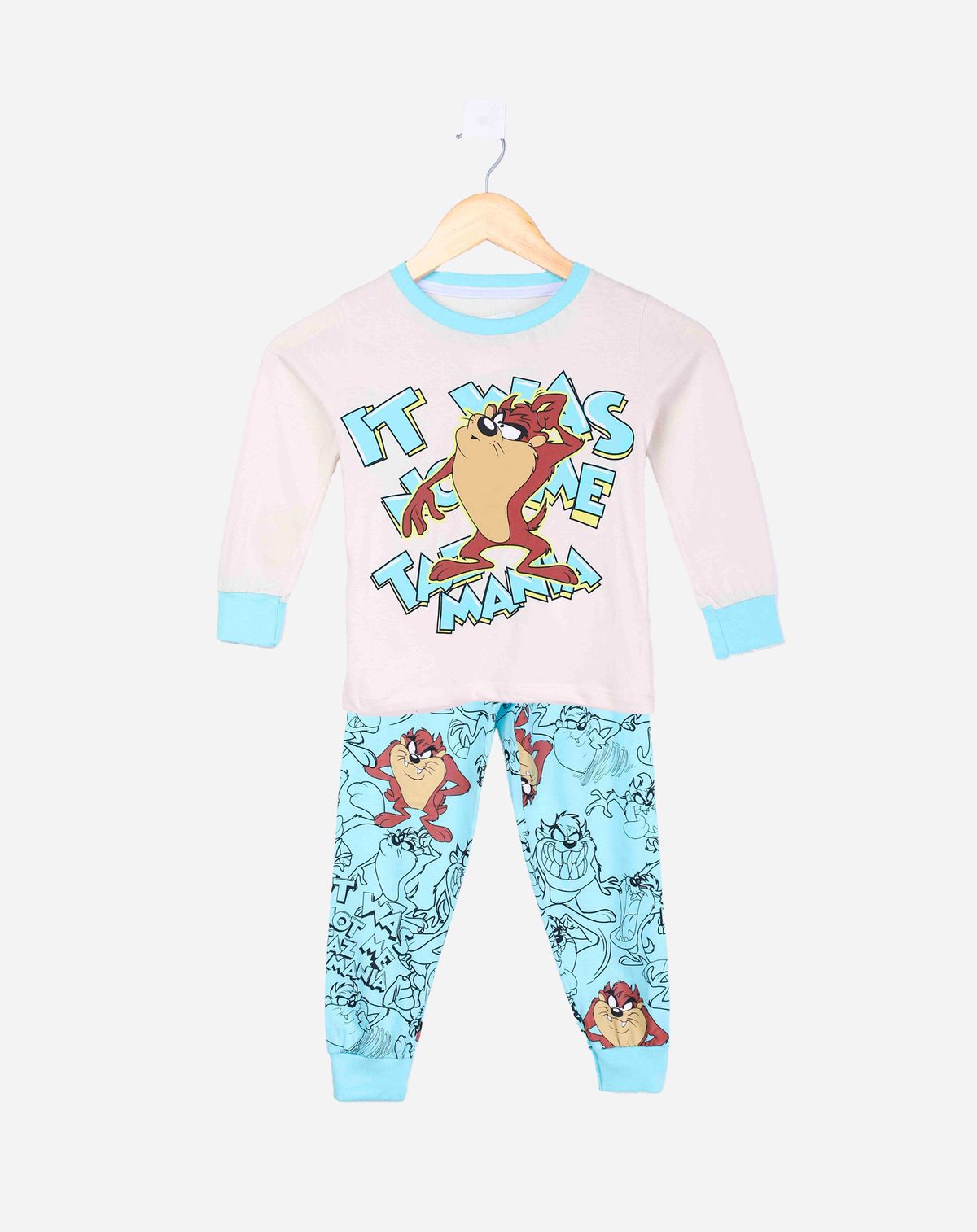 Pijama Longo Infantil Menino Estampa Taz bege/azul - 10