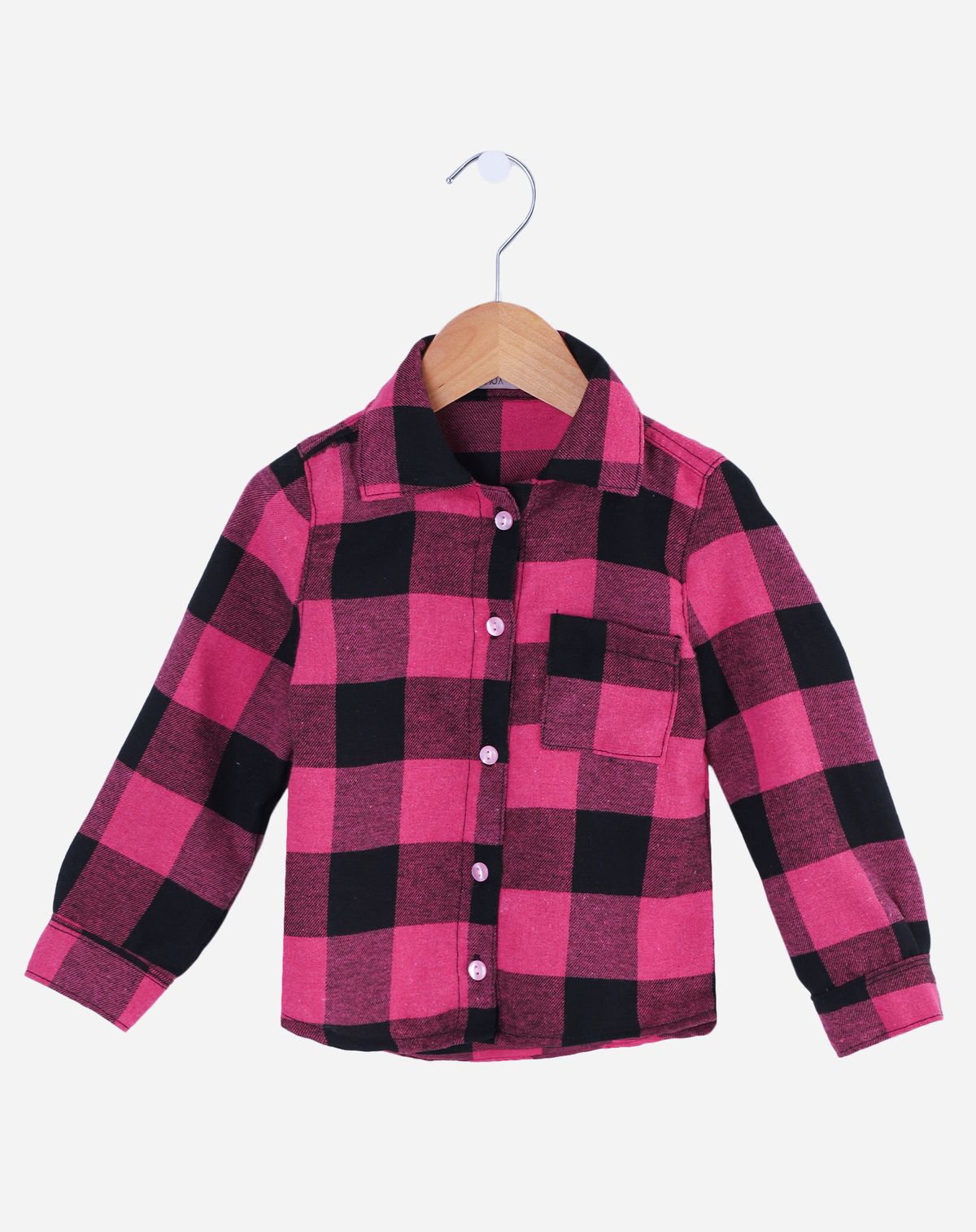 Camisa Manga Longa Infantil Menina Xadrez Flanelada - Tam. 4 a 8 Anos rosa - 4