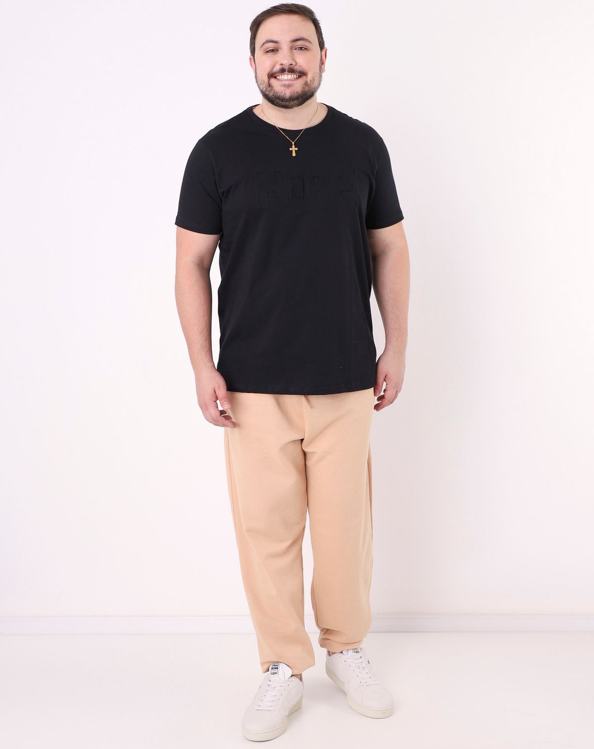 Calça Jogger Moletom Plus Size Masculina Básica areia - g1