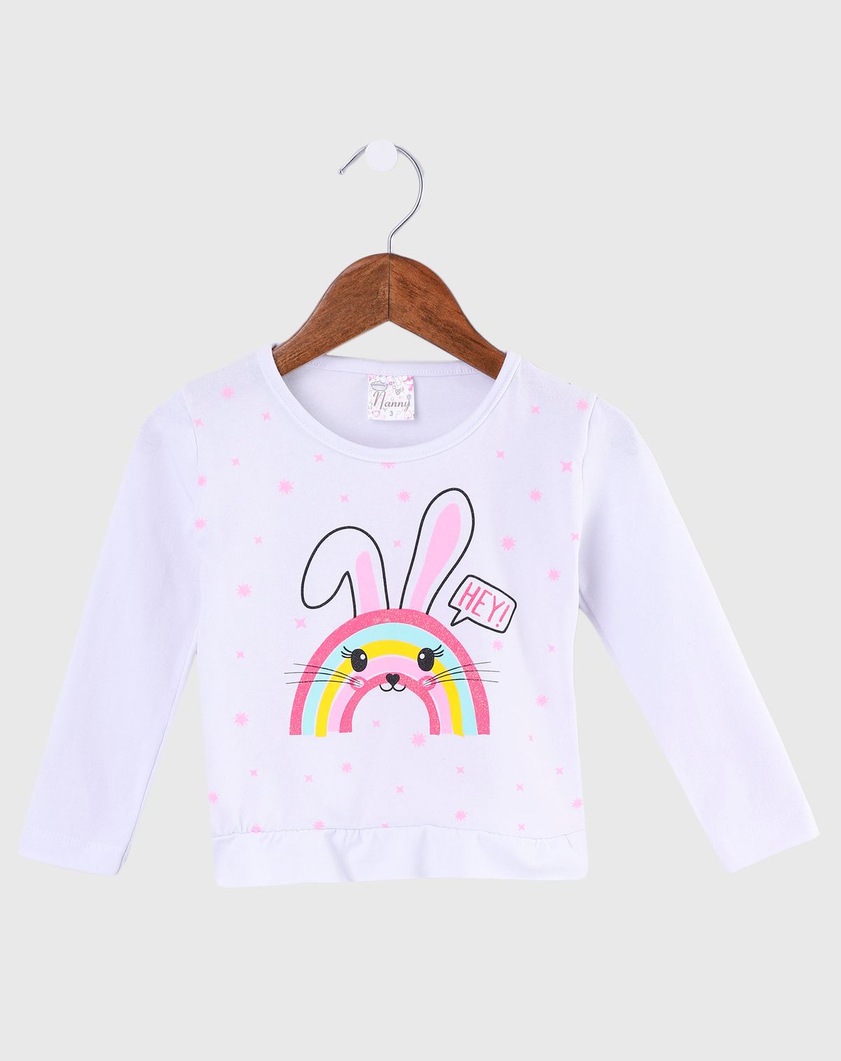 Camiseta Manga Longa Infantil Menina - Tam. 1 a 3 Anos branco - 1