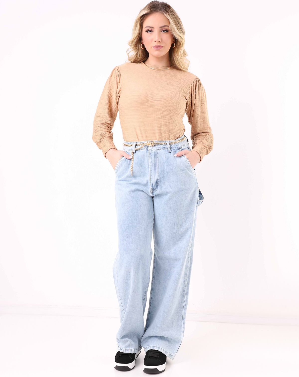 Calça Jeans Feminina Wide Leg Zíper jeans - 36