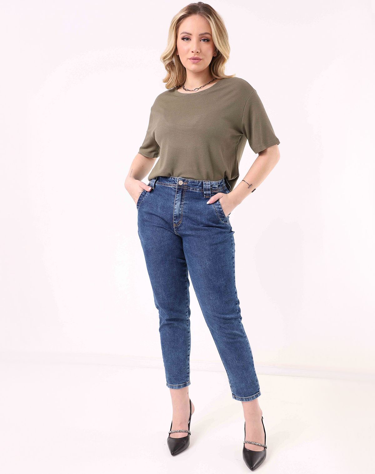 Calça Jeans Mom Feminina Cintura Alta jeans escuro - 36