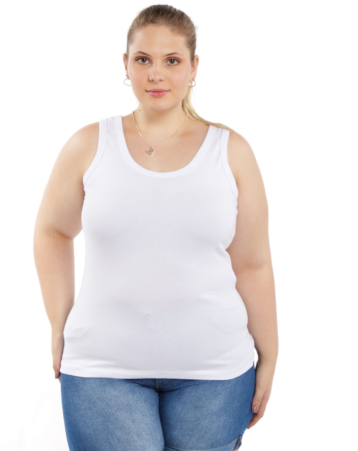 Regata Plus Size Feminina Básica branco - g1