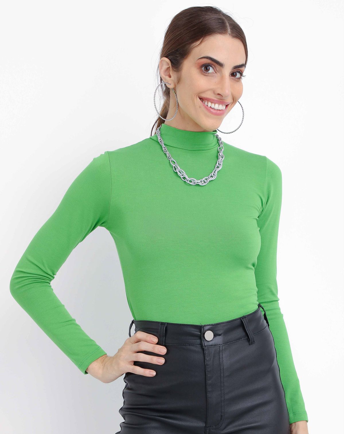 Blusa Manga Longa Feminina Gola Alta verde - g