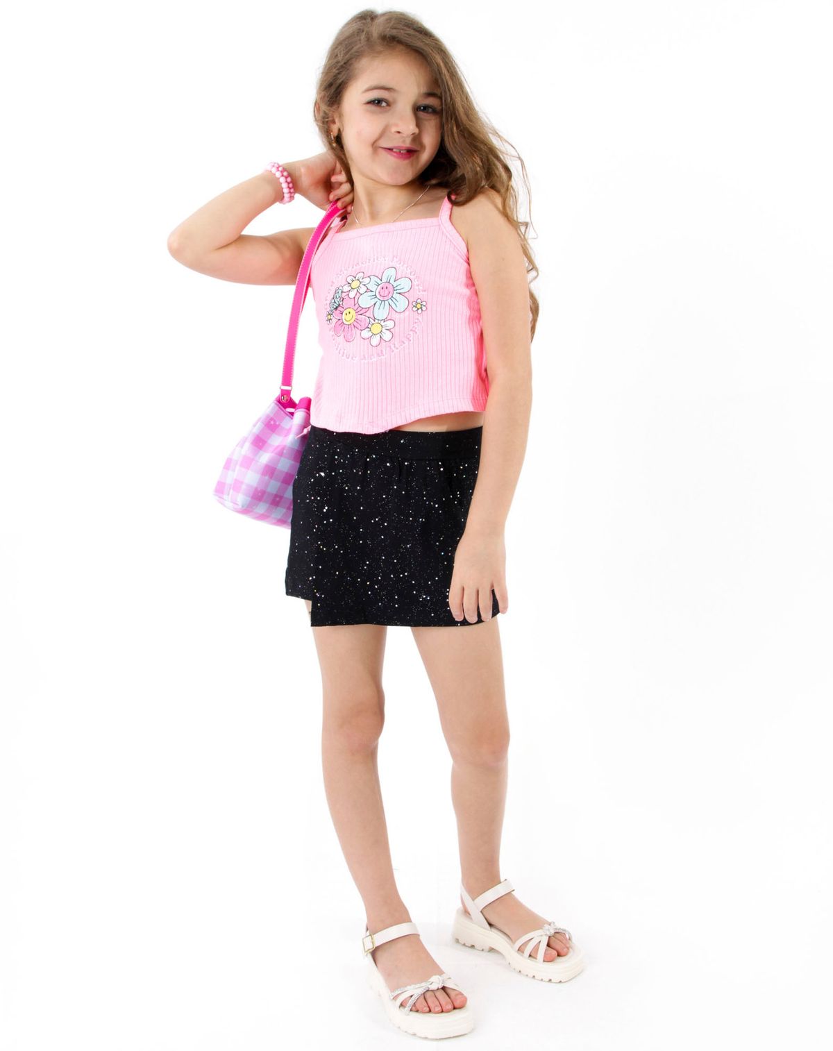 Short Saia Moletom infantil Menina Glitter preto - 4