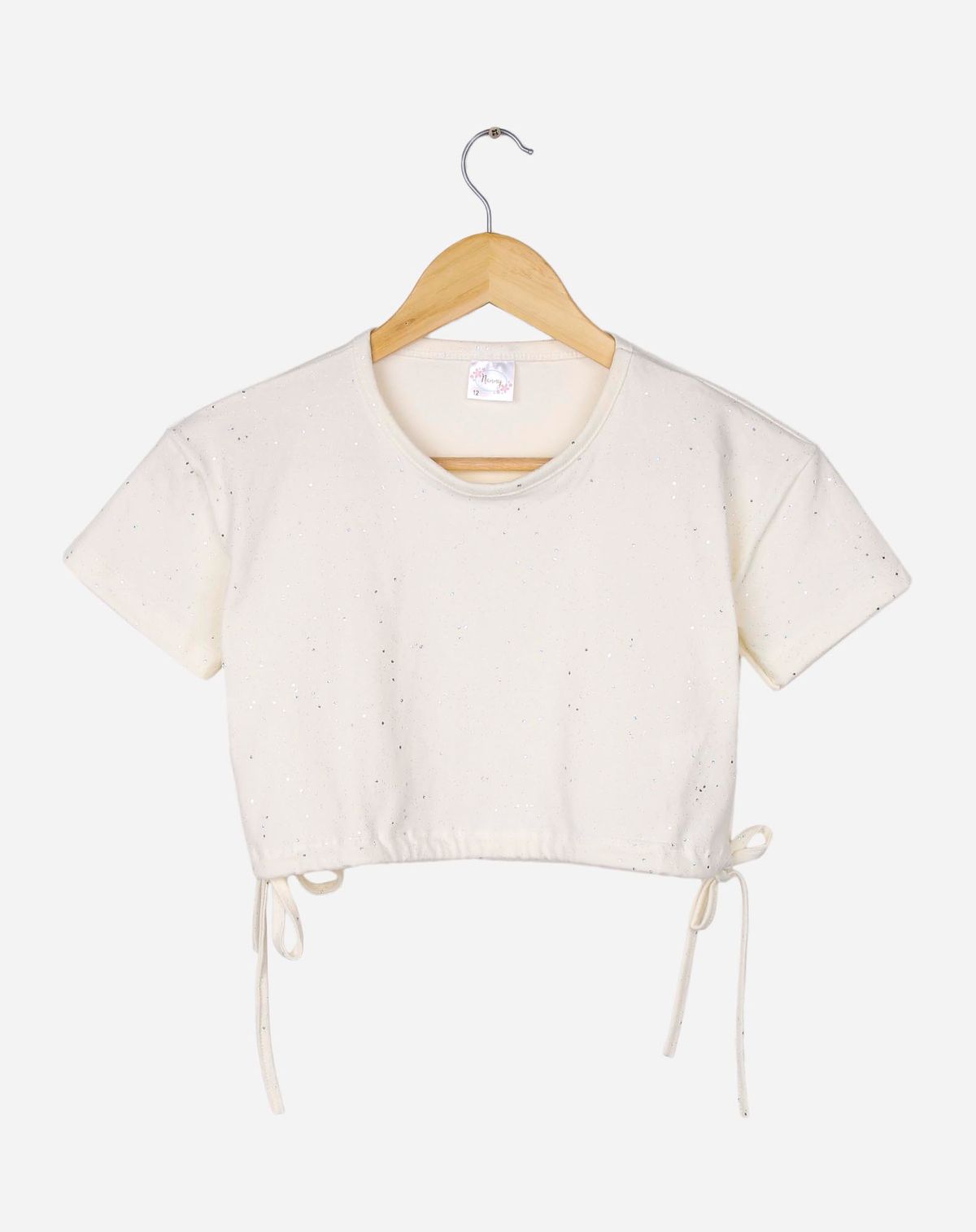 Blusa Cropped Manga Curta Juvenil Menina Glitter off white - 12