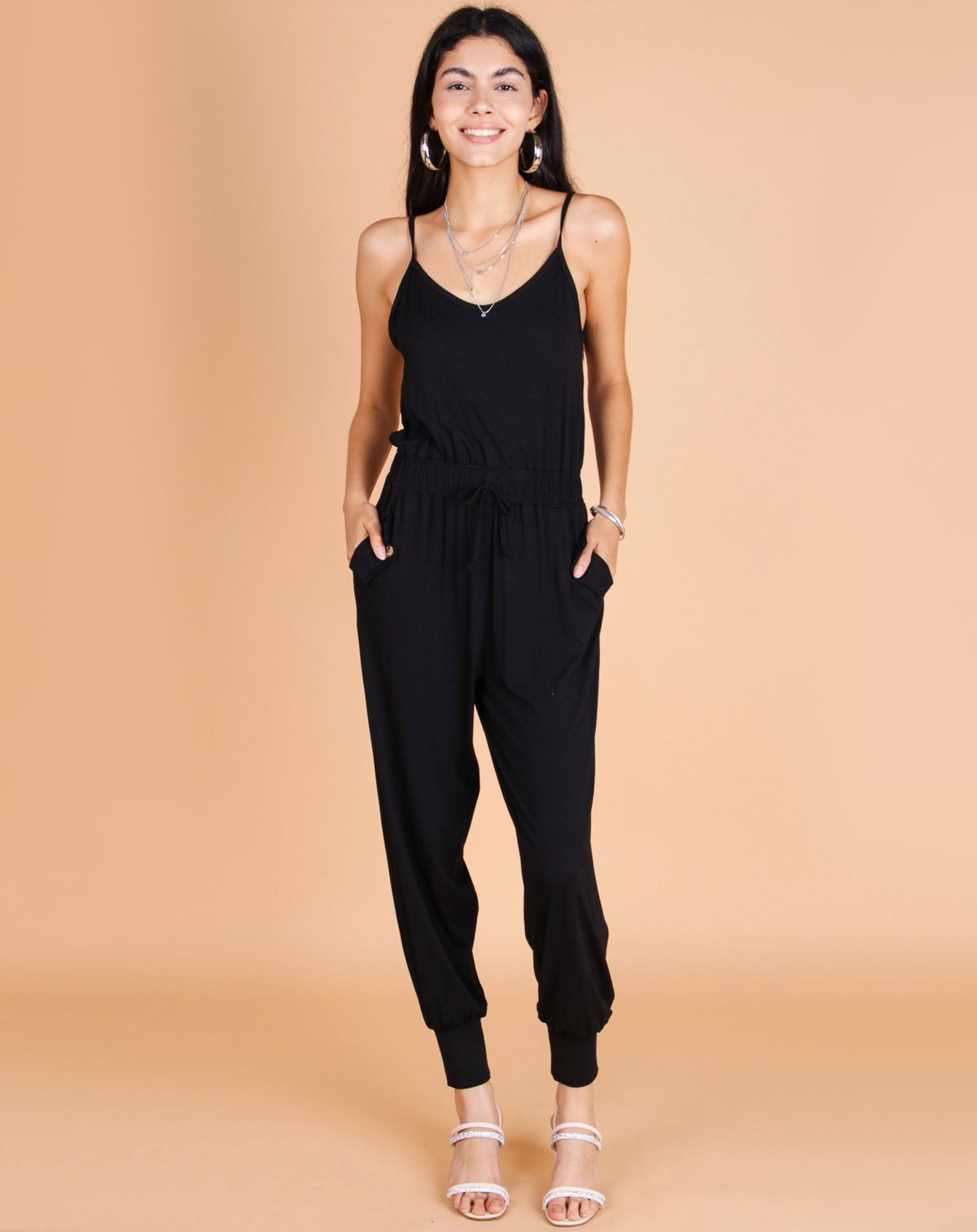 Macacão Malha Feminino Jogger preto - p