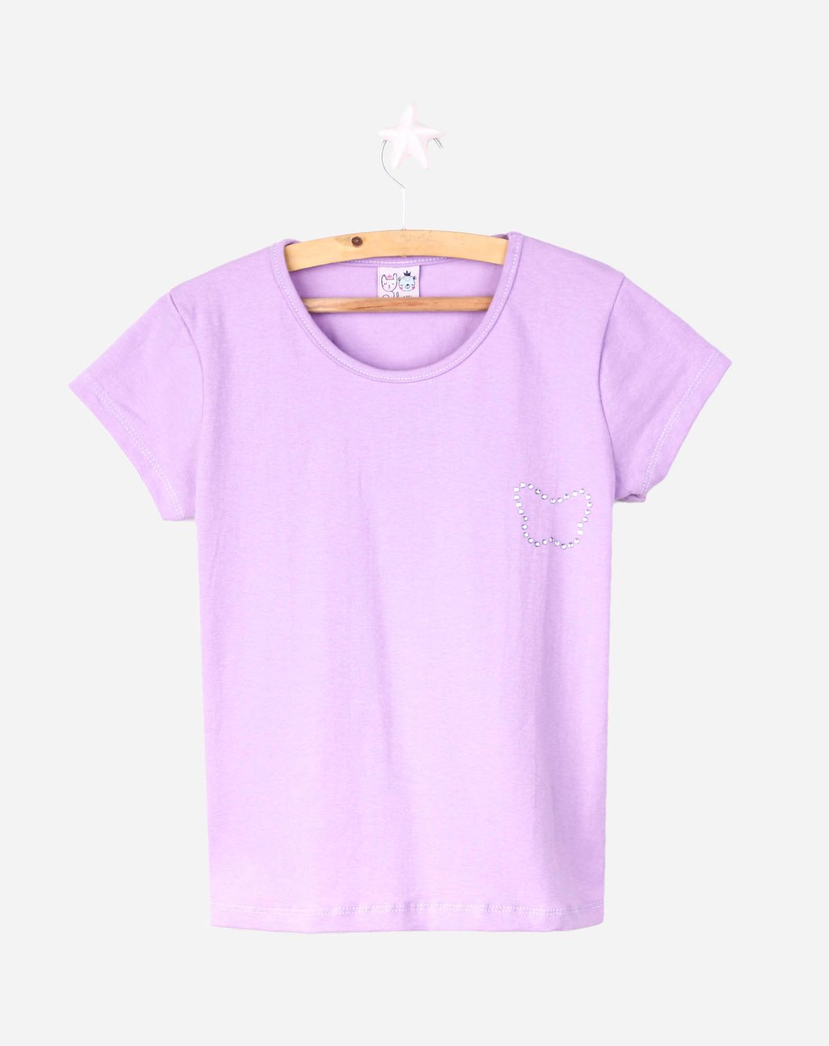 Camiseta Manga Curta Infantil Menina Strass lilas - 8