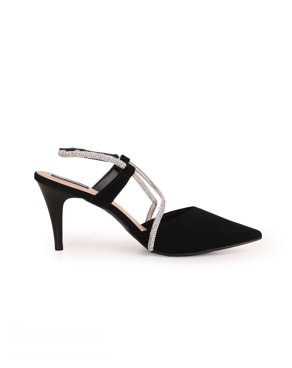 Scarpin Slingback Villa Rosa Salto Alto Strass preto nob - 34