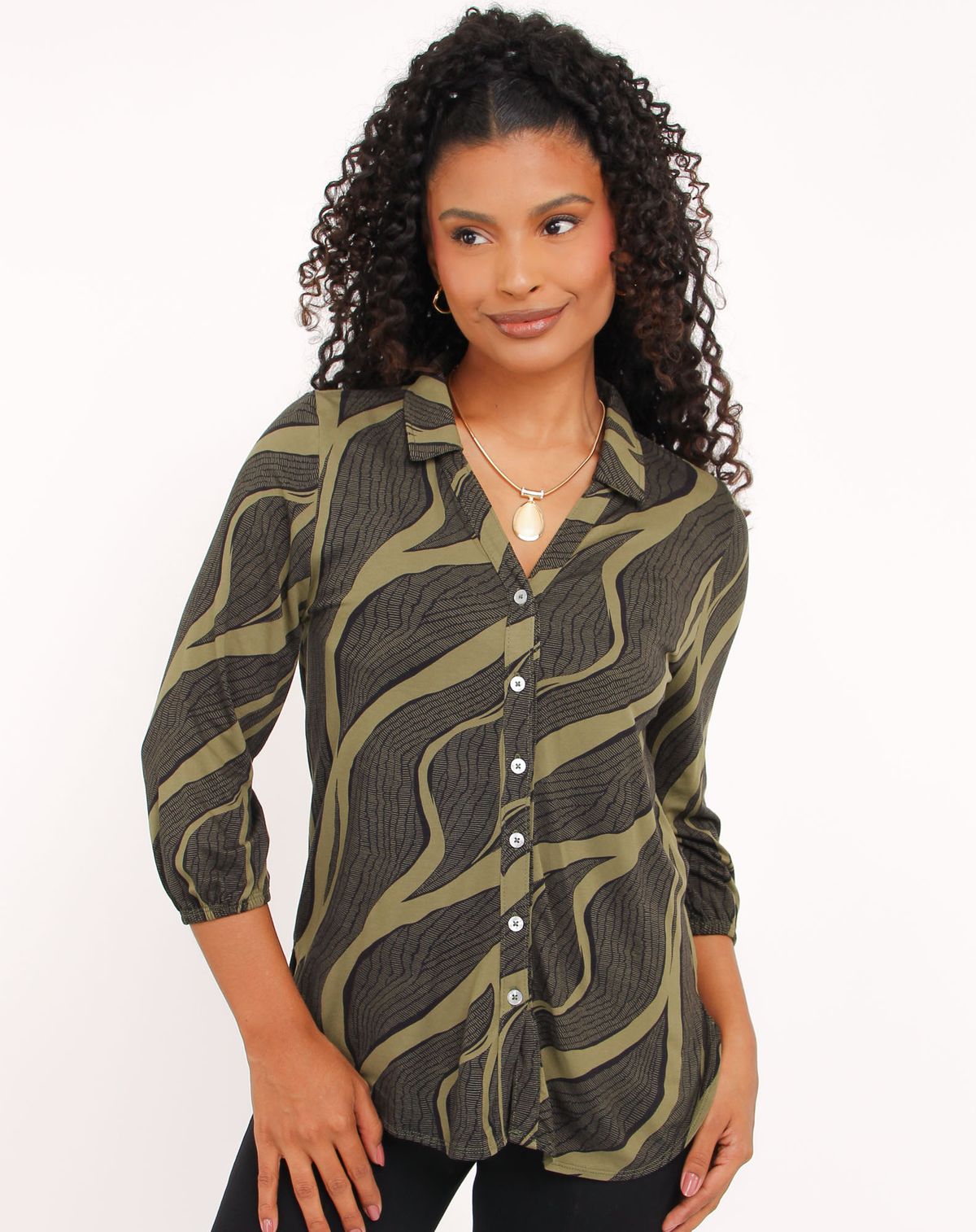 Camisa Manga 3/4 Feminina Estampada militar - m