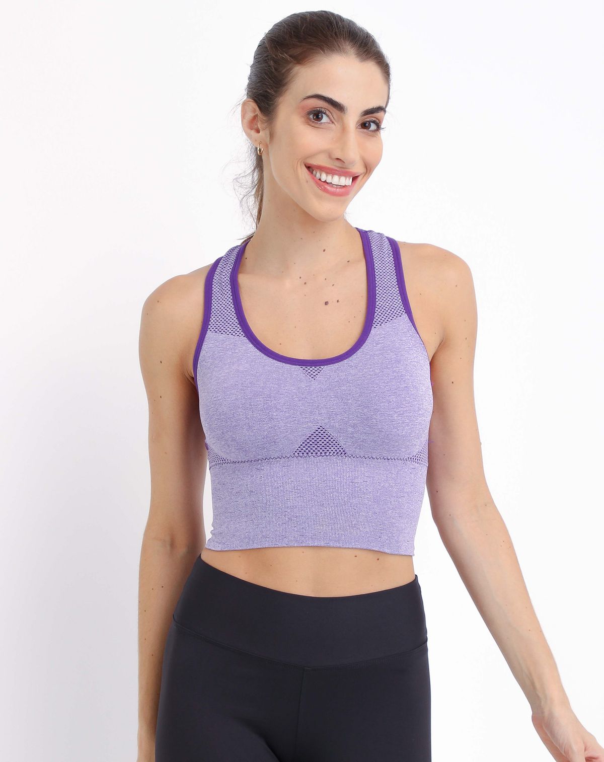 Top Fitness Feminino Recortes lilas - p