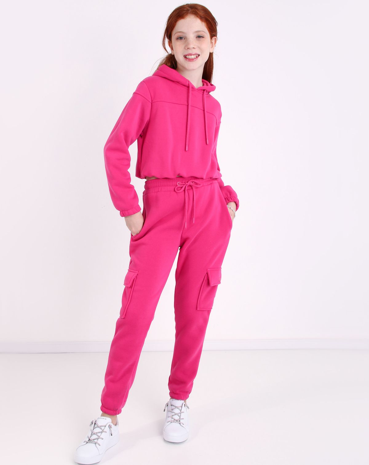 Conjunto Moletom Juvenil Menina Calça Cargo pink - 16