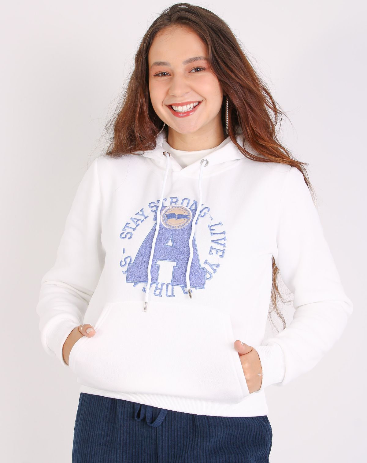 Moletom Feminino Manga Longa Estampado branco - p